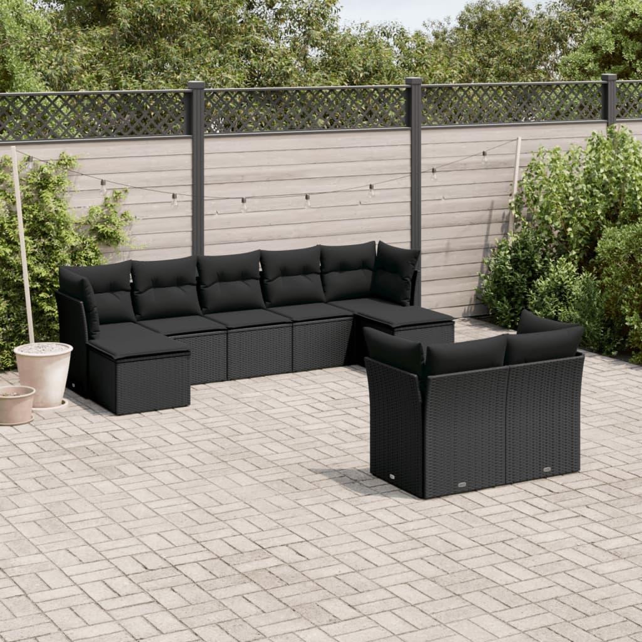 VIDAXL Salon de jardin 9 pcs avec coussins noir resine tressee