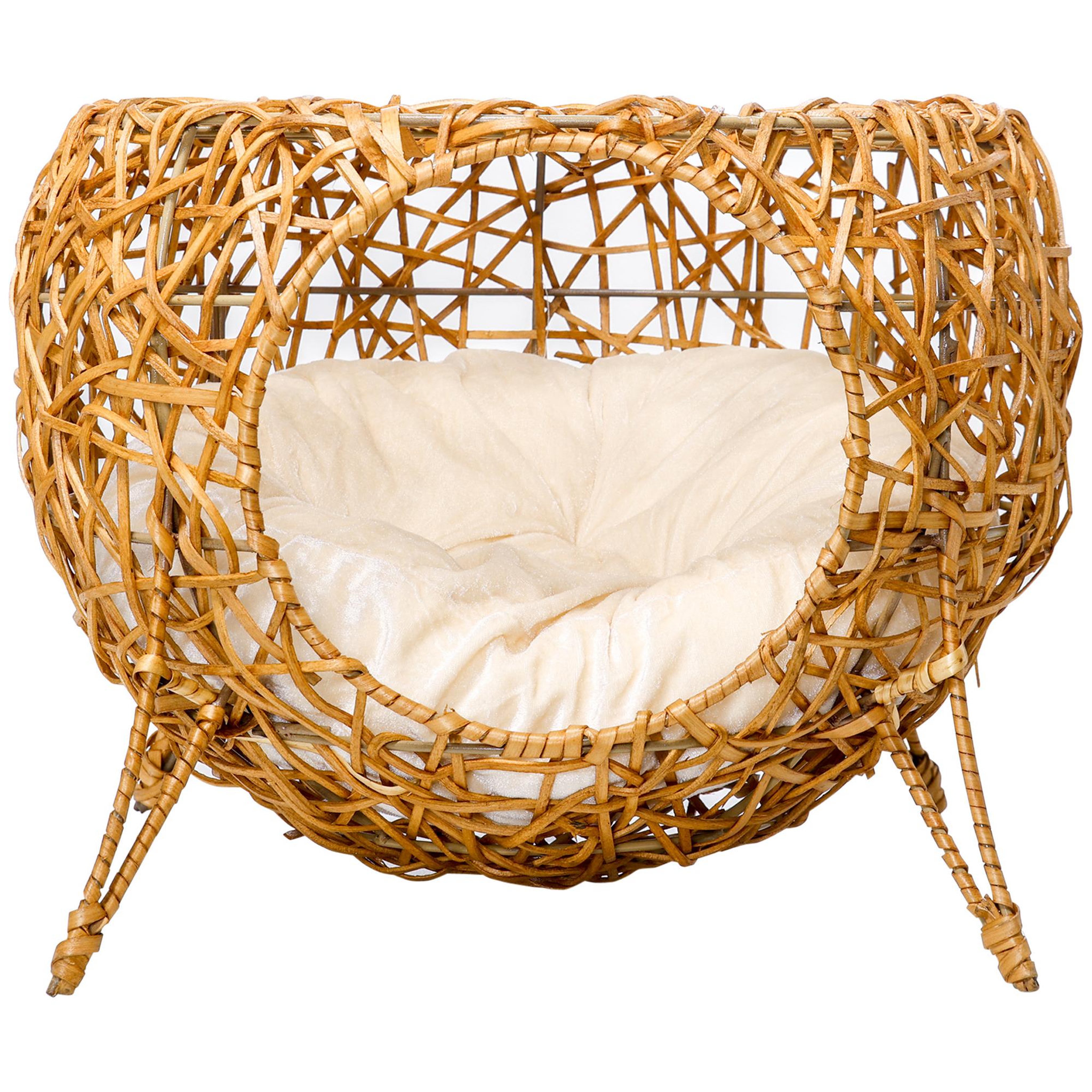 PAWHUT Panier chat lit chat cosy grand confort dim. Ø 40 x 32h cm coussin moelleux inclus polyester beige rotin