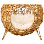 PAWHUT Panier chat lit chat cosy grand confort dim. Ø 40 x 32H cm coussin moelleux inclus polyester beige rotin