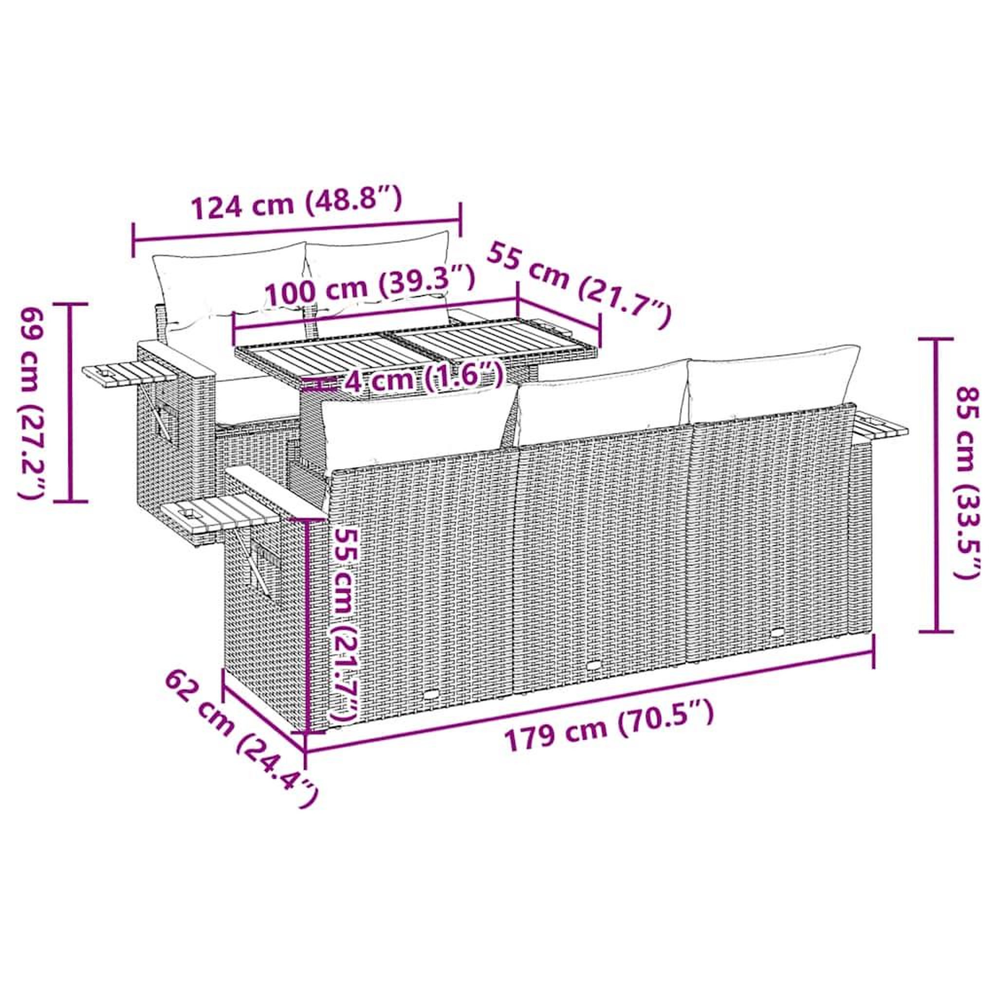 Voir la diapositive 6 : VIDAXL Salon de jardin avec coussins 6 pcs gris resine tressee acacia