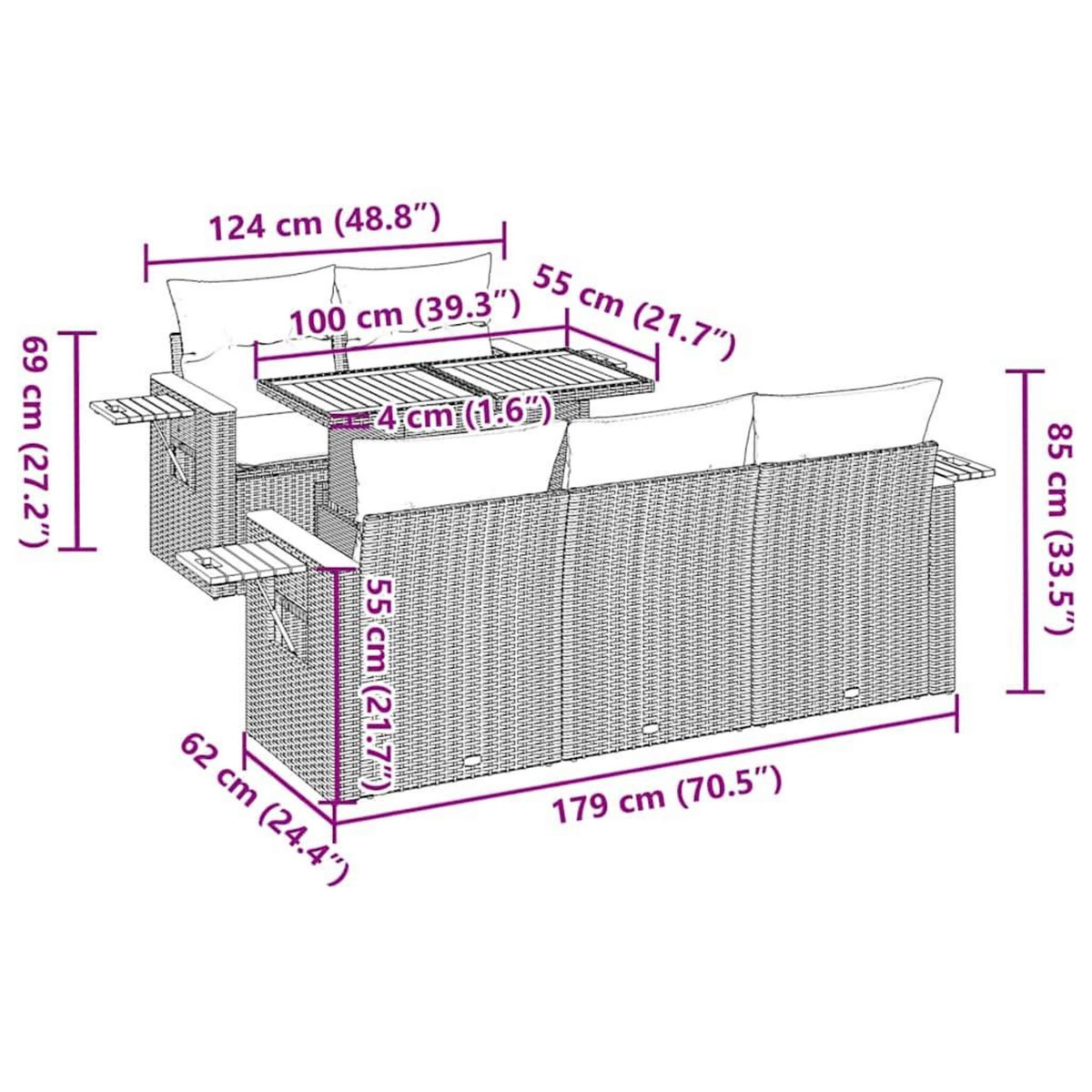 VIDAXL Salon de jardin avec coussins 6 pcs gris resine tressee acacia