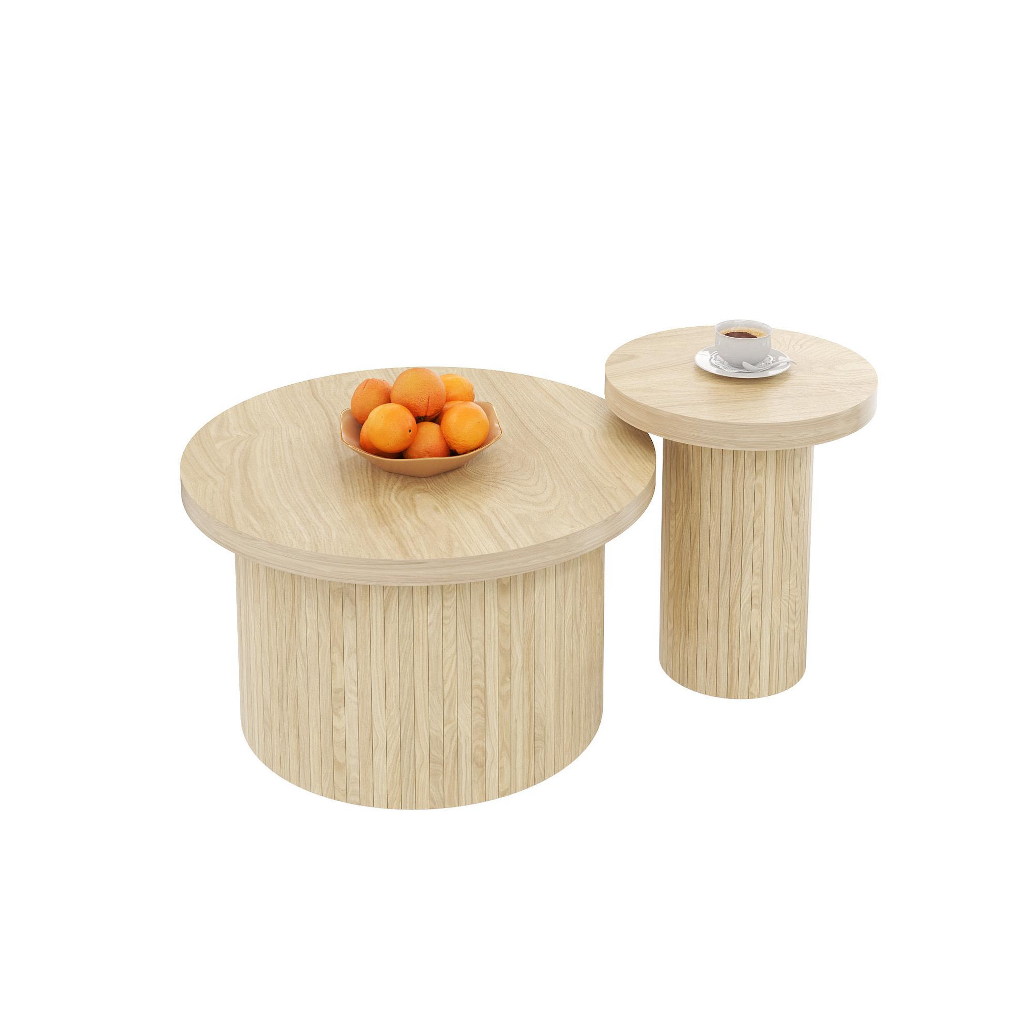 MERAX Table basse gigogne ronde naturel - 66x66 cm mdf
