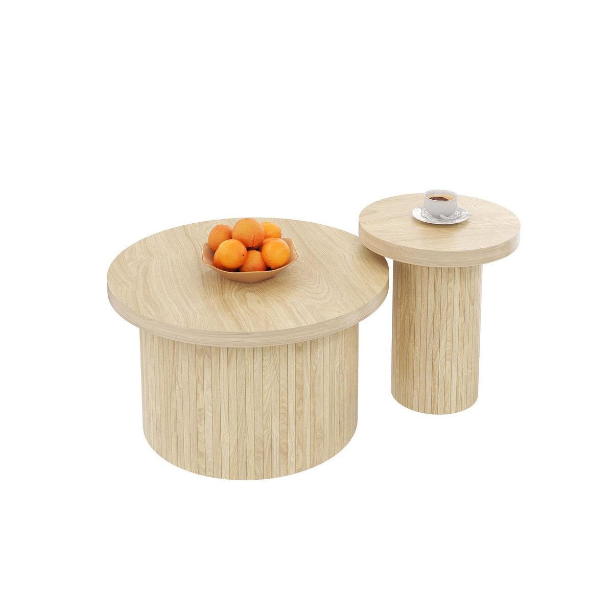 MERAX Table basse gigogne ronde naturel - 66x66 cm mdf