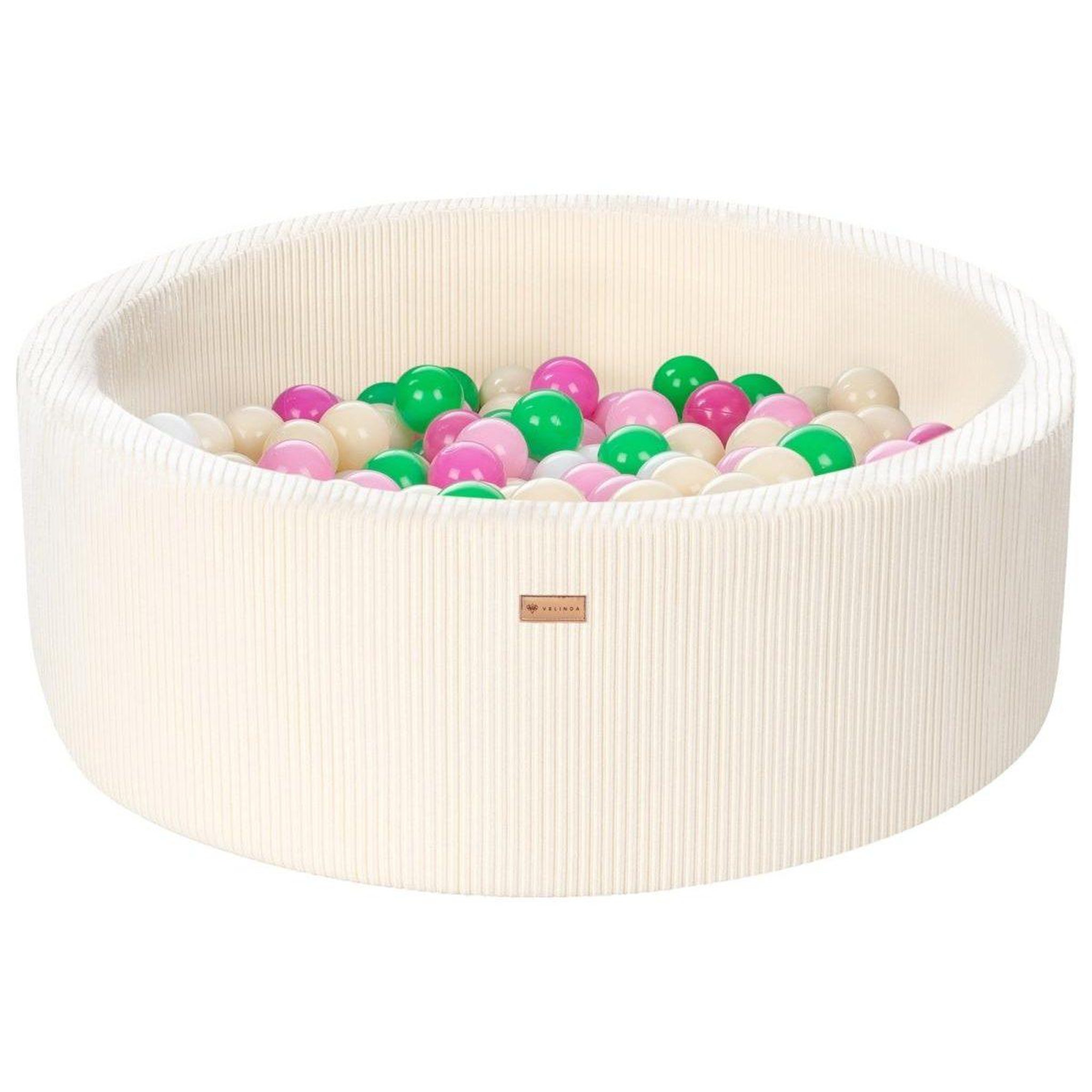VELINDA Piscine à balles en velours côtelé avec 200 balles, diamètre env. 90 cm — crème