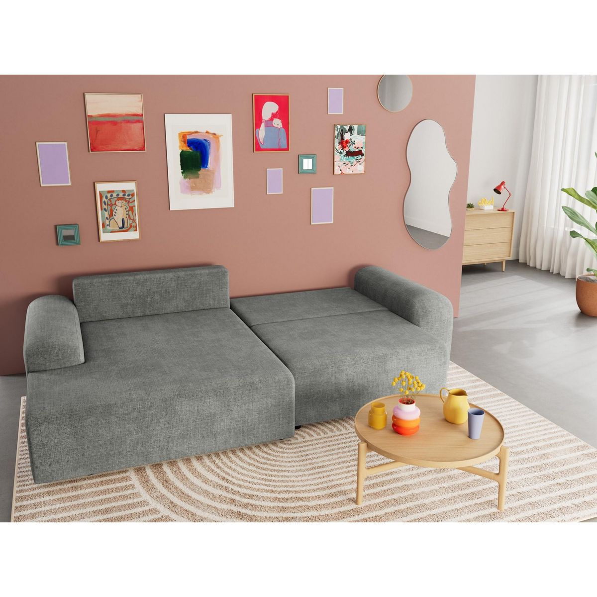 BEST MOBILIER Rebecca - canapé d'angle gauche 4 places convertible avec coffre en velours texturé