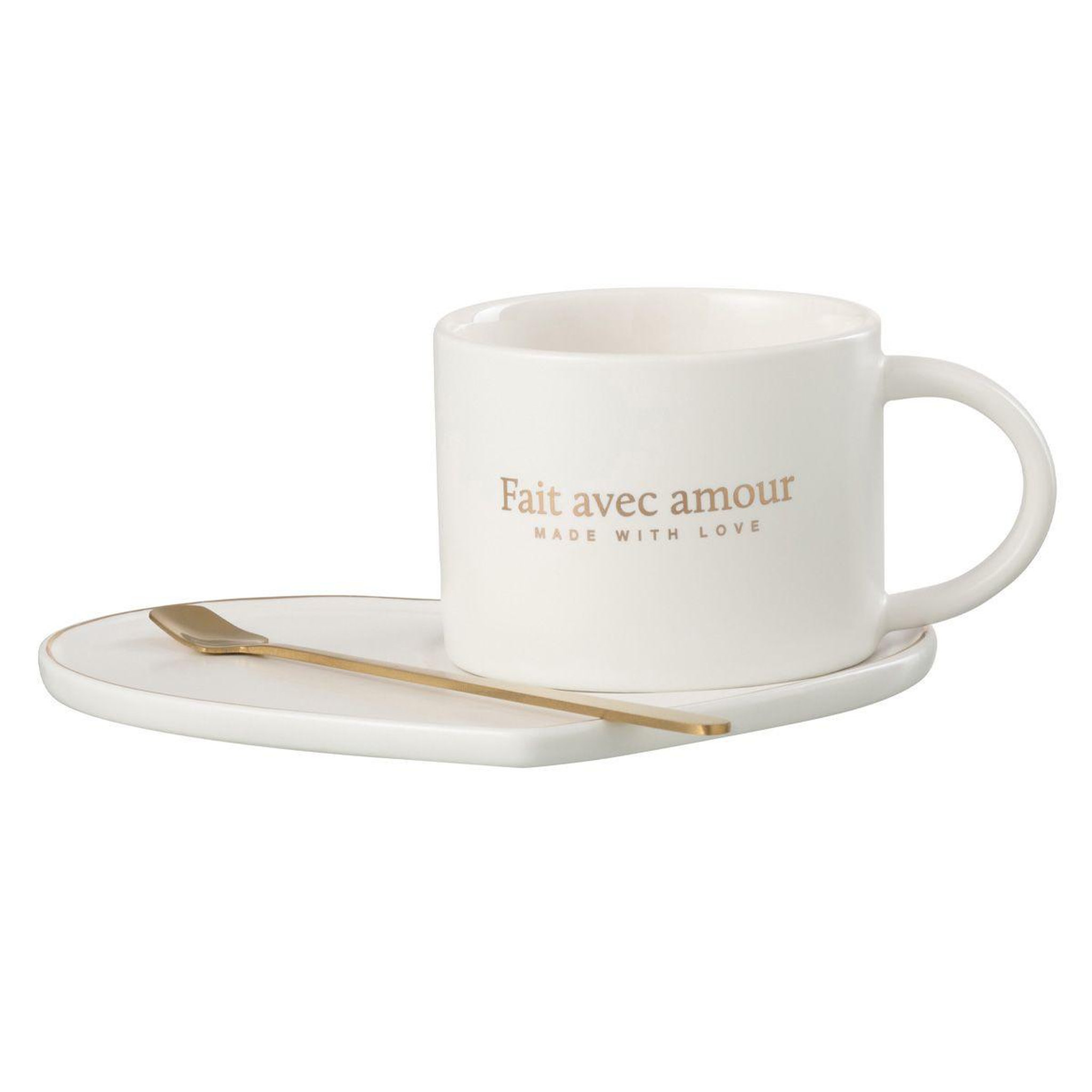 J-LINE Ensemble tasse, sous-tasse & cuillère  cœur ii  42cl blanc