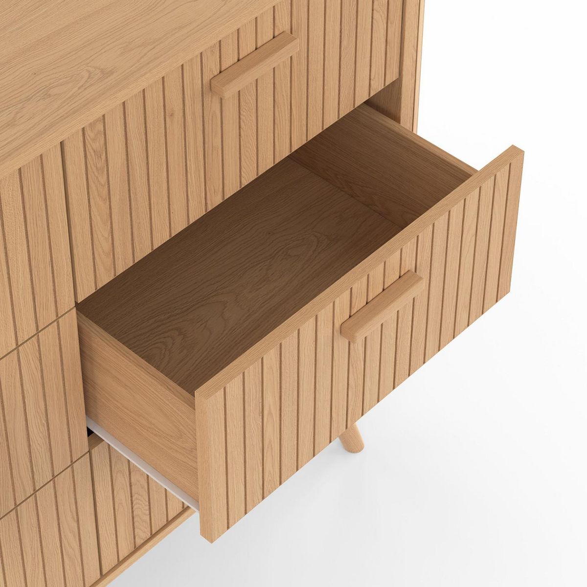 ID MARKET Commode 6 tiroirs ROMIE 110 cm lattes tasseau bois coloris chêne