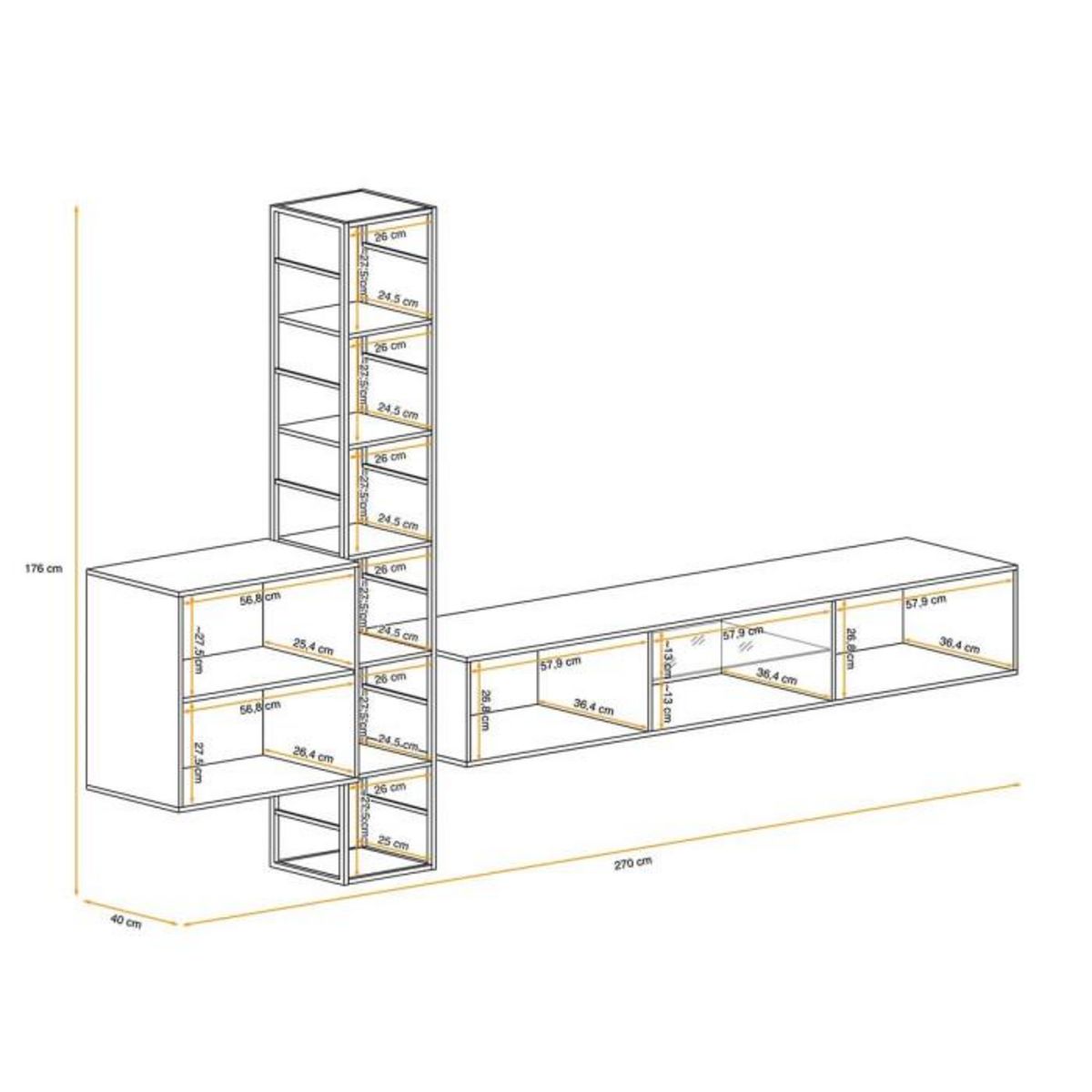 Paris Prix Ensemble Meuble TV Design  Switch VI  270cm Gris & Noir