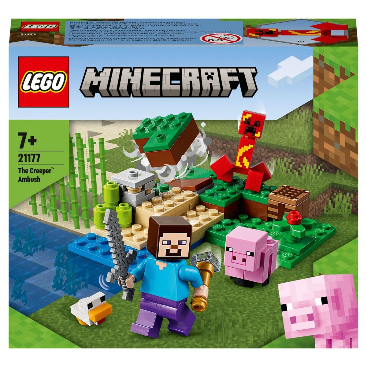 LEGO Minecraft 21177 - L'embuscade du Creeper, Set avec Minifigures Steve, Bébé Cochon et Poulet, Jouets pour Enfants +7 ans