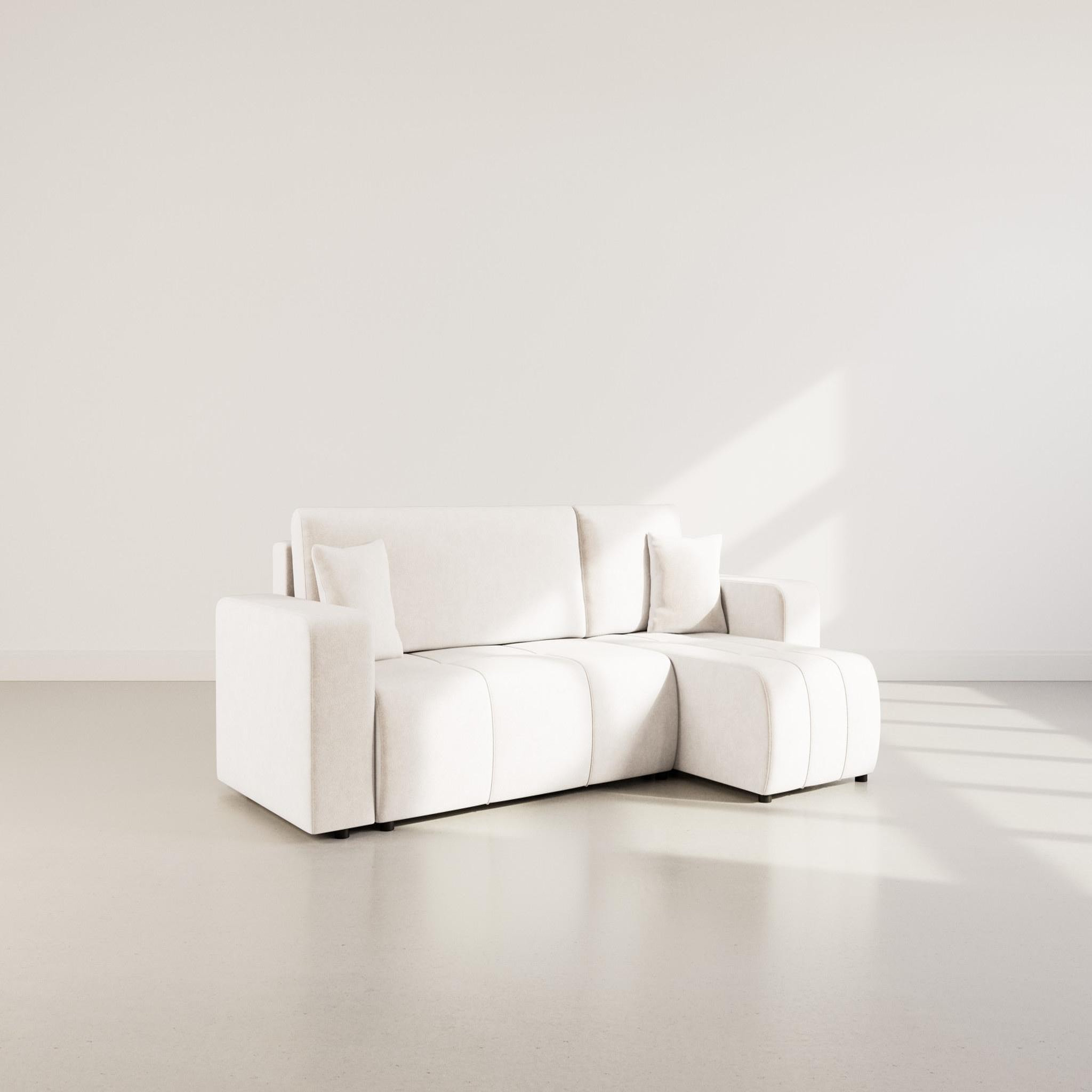 BEST MOBILIER Nicole - canapé d'angle réversible 4 places convertible avec coffre en tissu. Coloris disponibles : Gris, Jaune, Beige, Marron, Orange