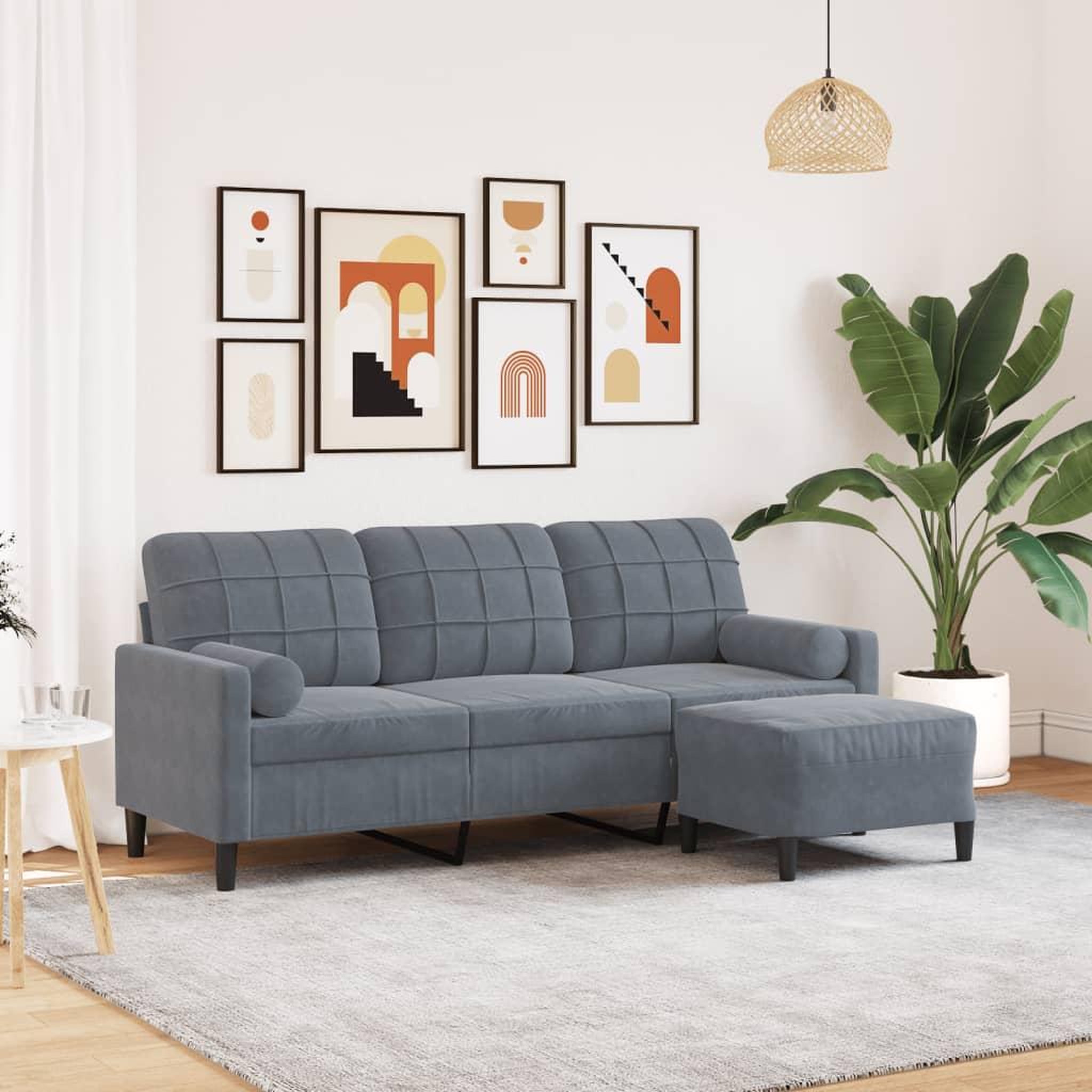 VIDAXL Canape a 3 places avec repose-pieds Gris fonce 180 cm Velours