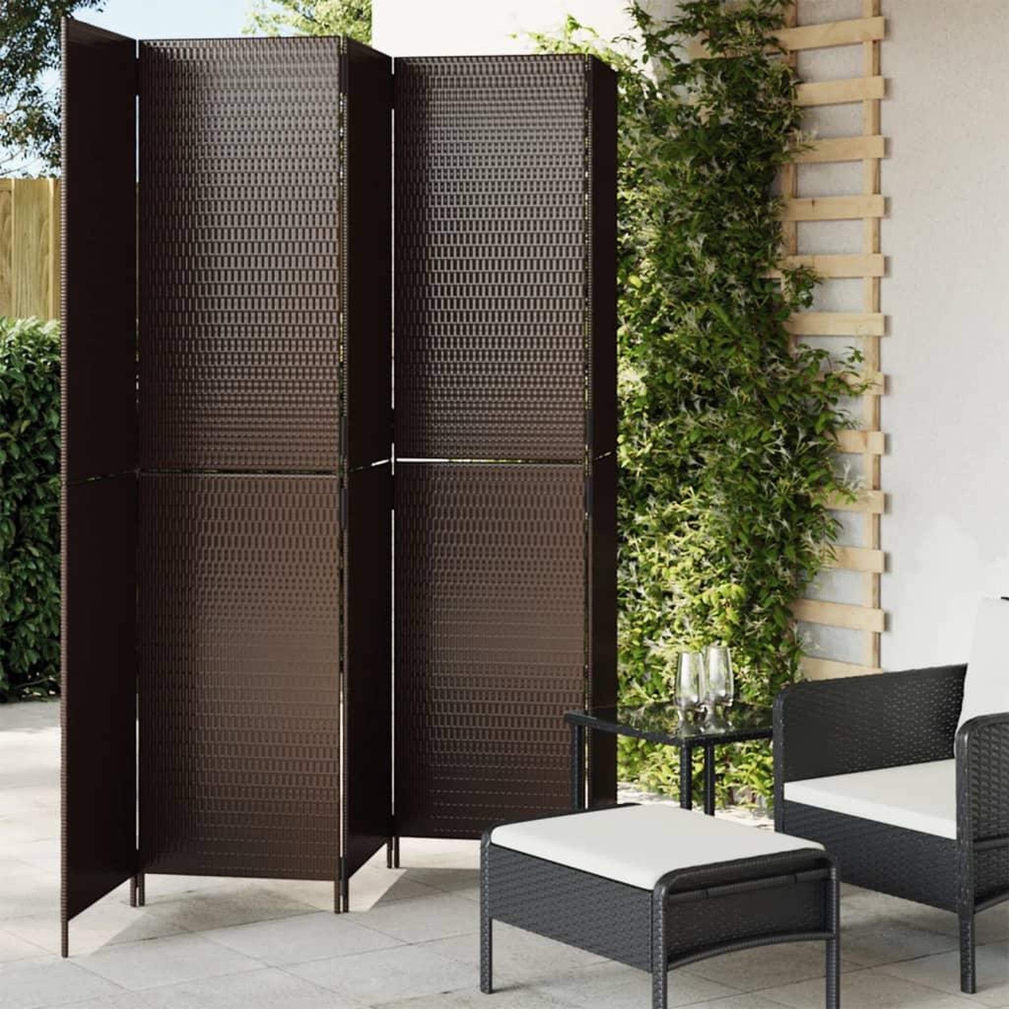 VIDAXL Cloison de separation 5 panneaux marron resine tressee