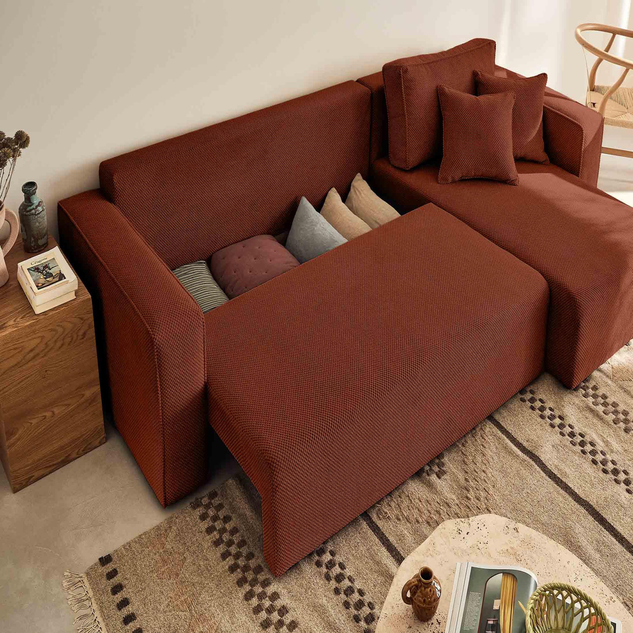 Voir la diapositive 3 : BEST MOBILIER Topaze - canapé d'angle réversible - 4 places - convertible avec coffre - en velours texturé