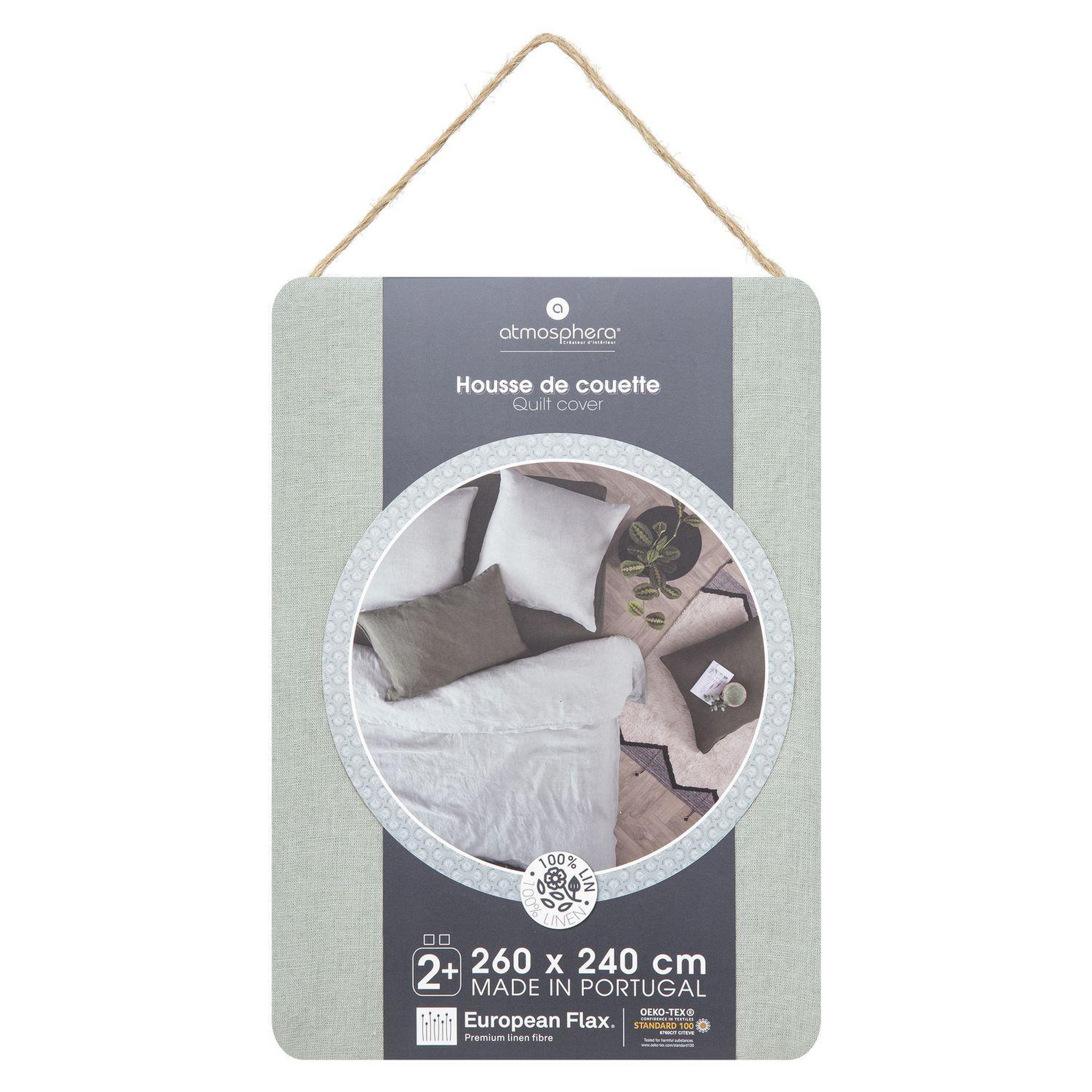 Voir la diapositive 3 : ATMOSPHERA Housse de couette 2 places 100% lin - 260x240cm - vert céladon