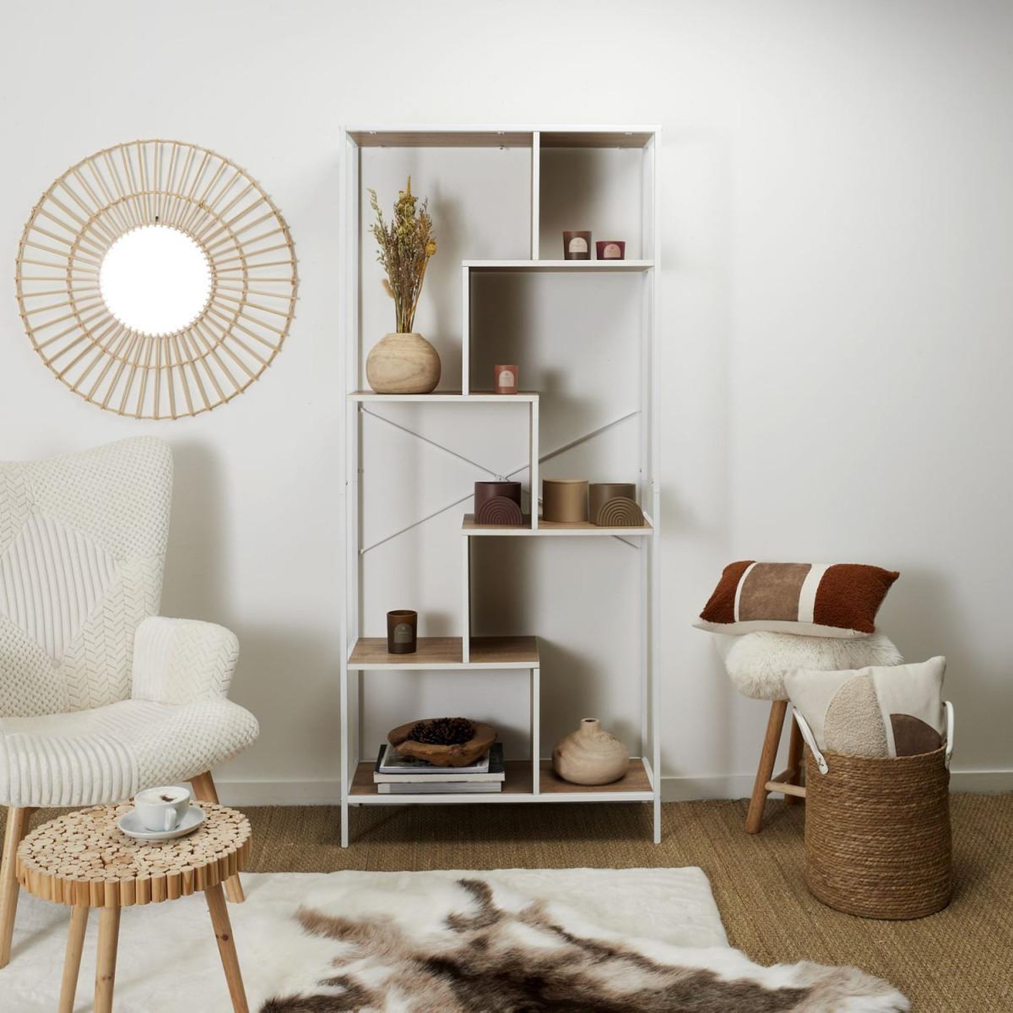 Voir la diapositive 6 : The Home Deco Factory Étagère design  edison 180cm naturel & blanc
