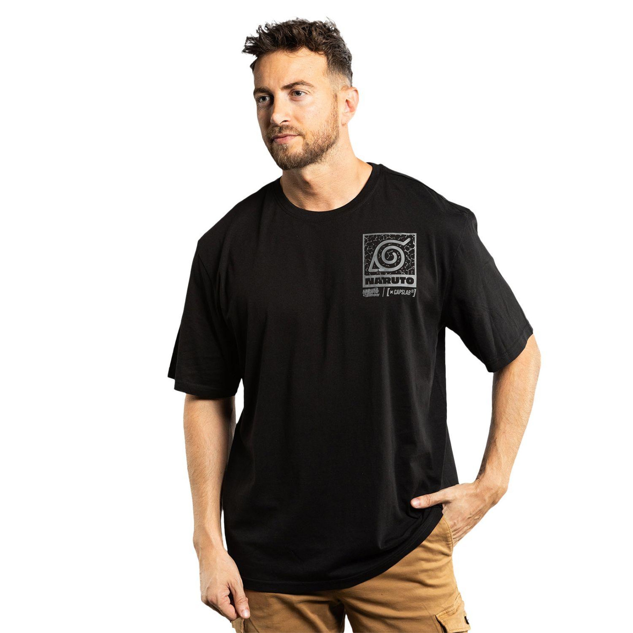 CAPSLAB T-shirt homme relax fit avec print naruto shippuden naruto. Coloris disponibles : Noir