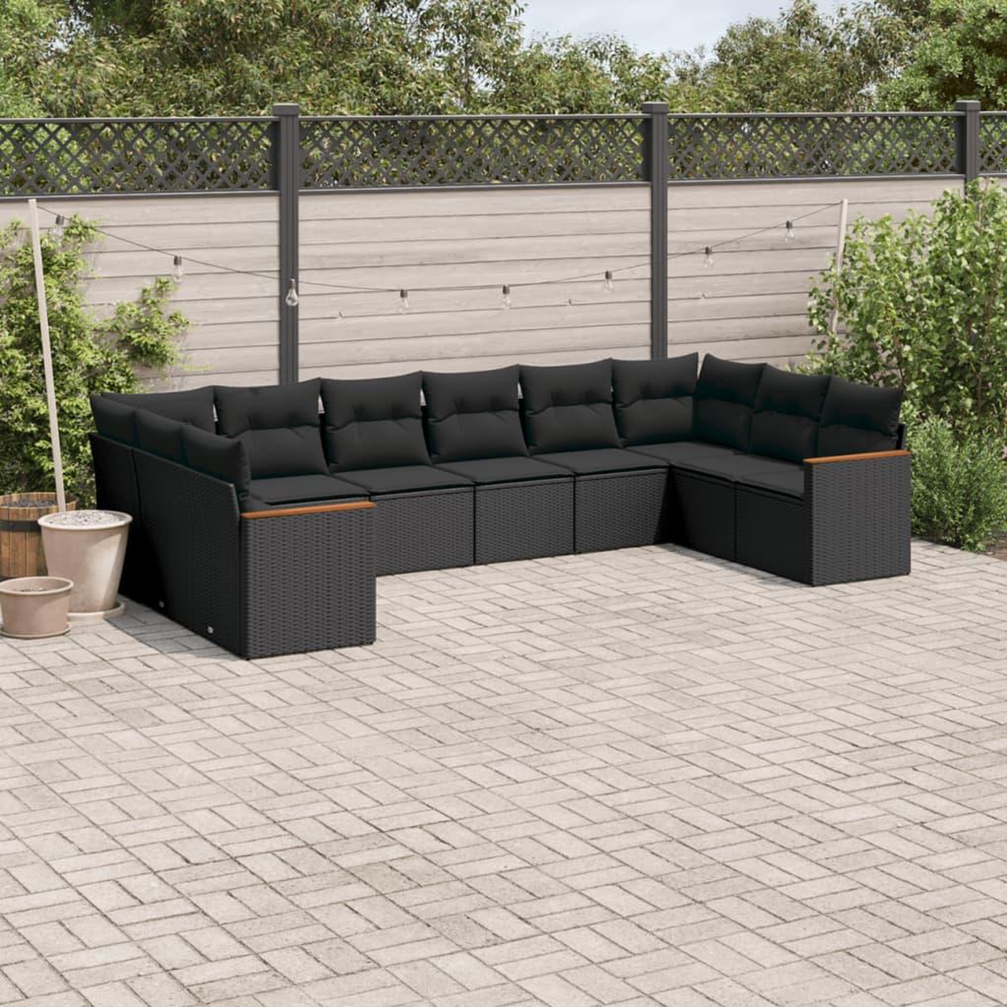 VIDAXL Salon de jardin 10 pcs avec coussins noir resine tressee