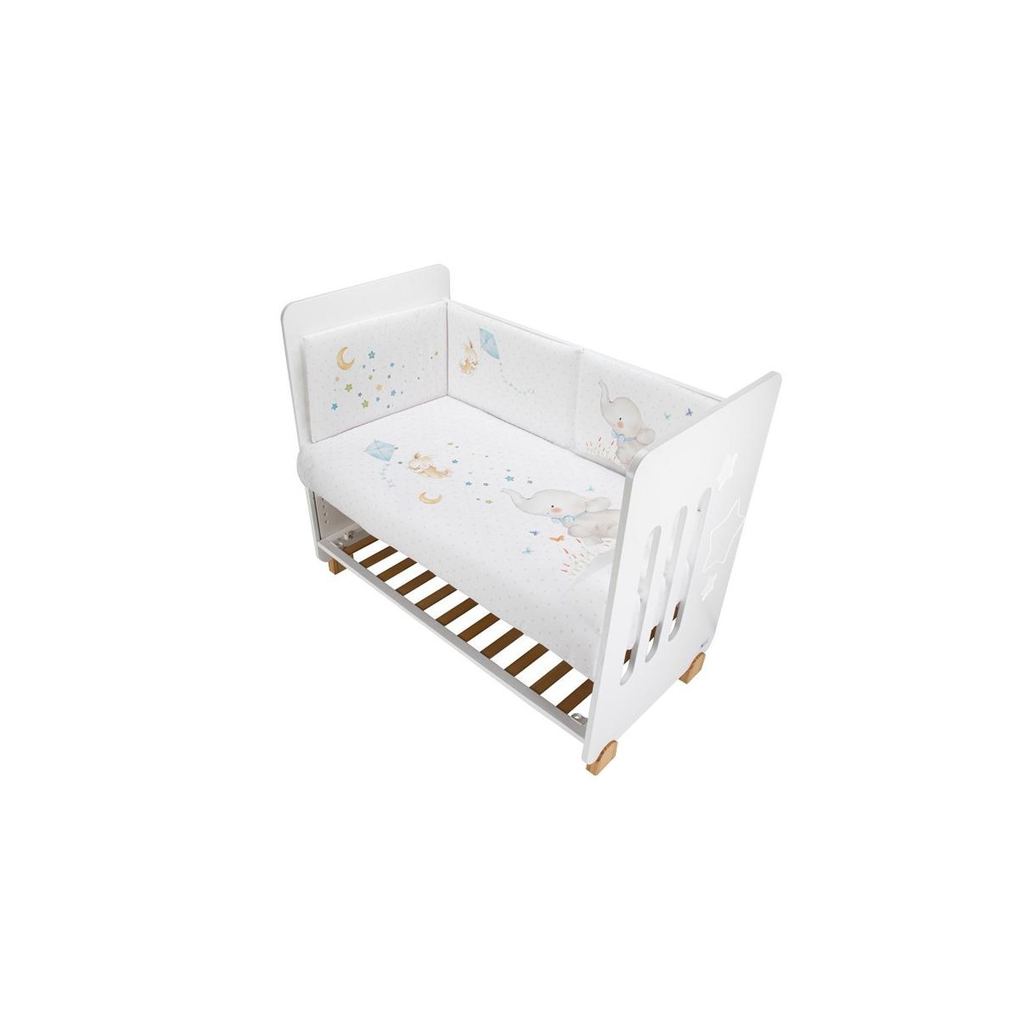 Voir la diapositive 3 : INTERBABY Lit Bébé Star Nature  and  Parure de lit 2 Pcs. elefant Bleu