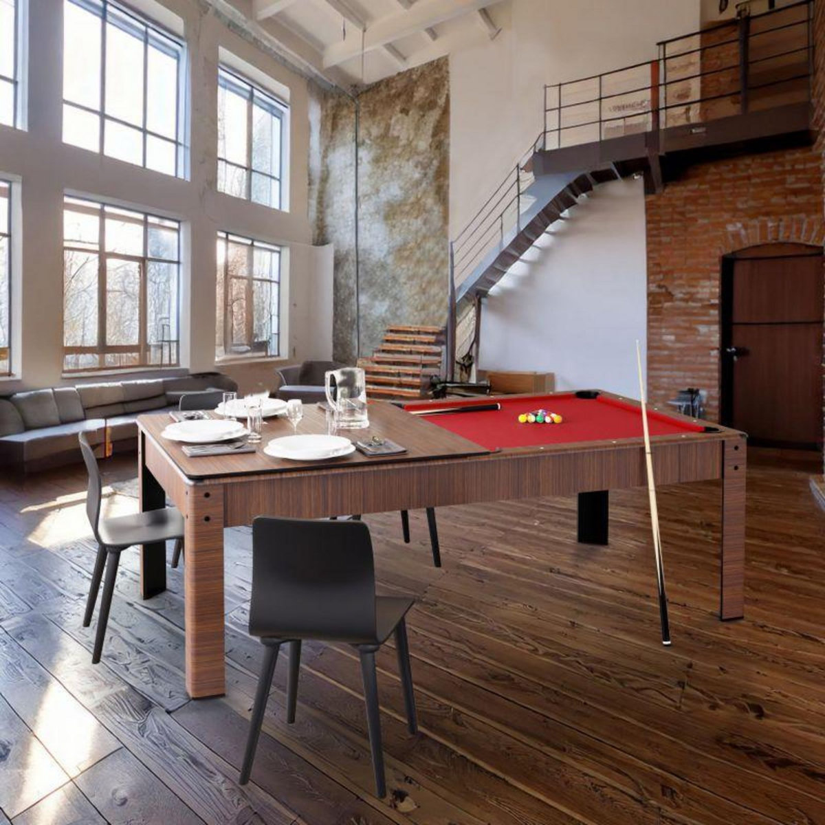 SOKKER Billard Américain convertible table 4 places KITBILL 5FT - 183 x 102 x 78cm Plateau dînatoire et accessoires inclus - Marron