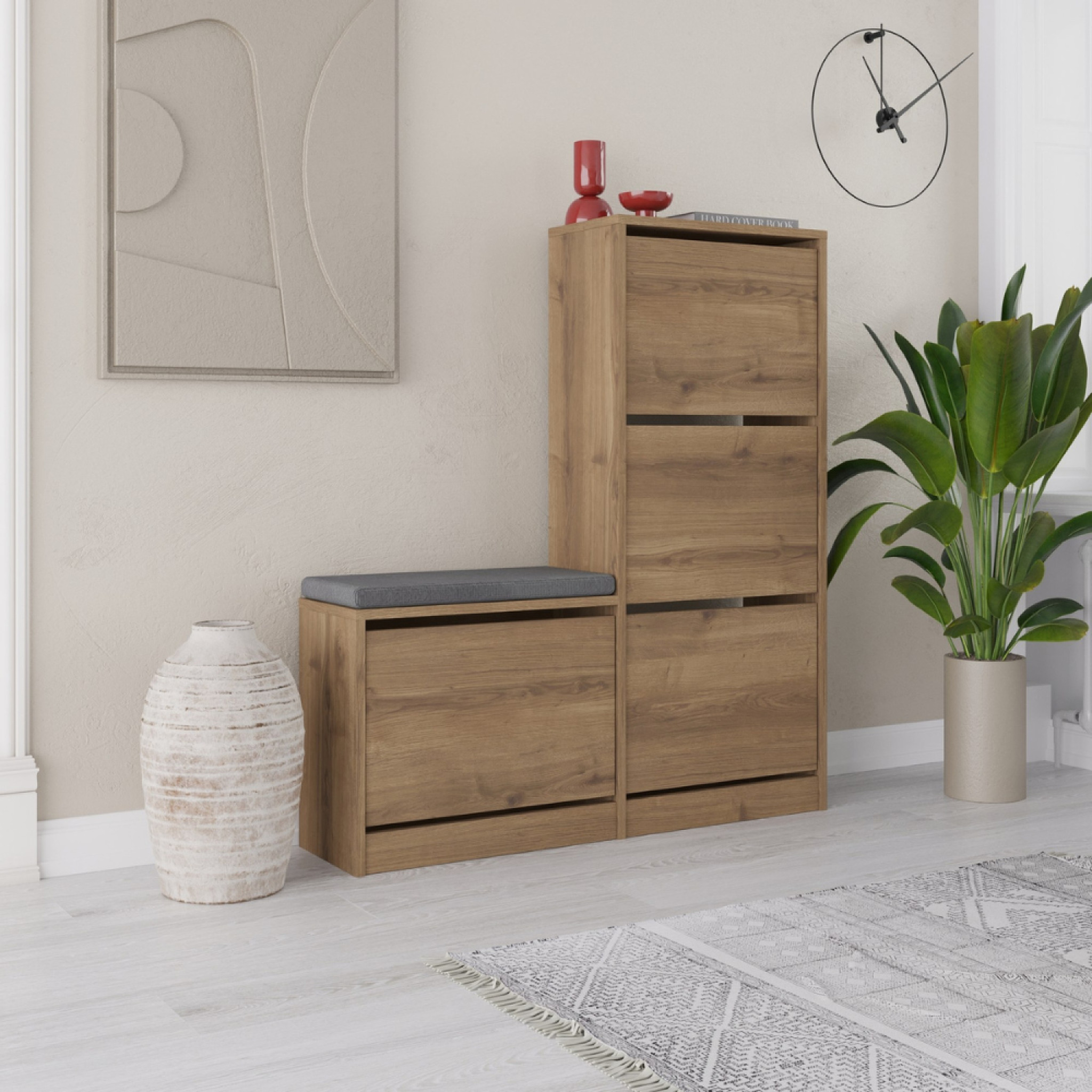 Voir la diapositive 3 : CONCEPT USINE Meuble à chaussures avec assise - 4 rangements - bois vales