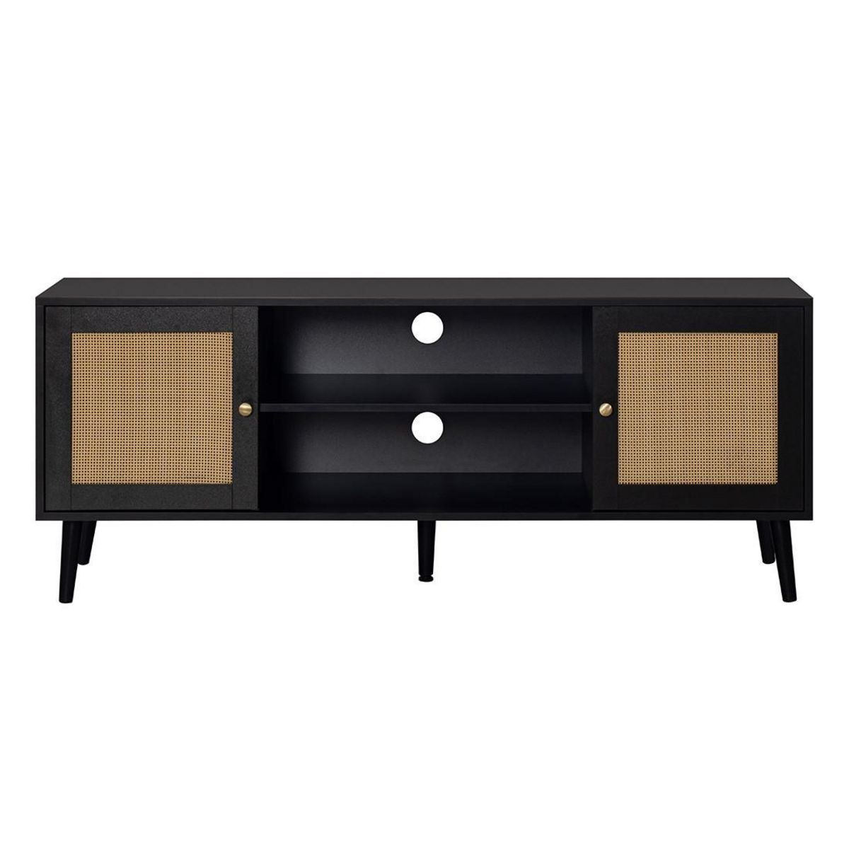 BEST MOBILIER Goto - meuble tv - noir et cannage - 140 cm