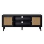 Voir la diapositive 2 : BEST MOBILIER Goto - meuble tv - noir et cannage - 2 portes et 2 niches - 140 cm