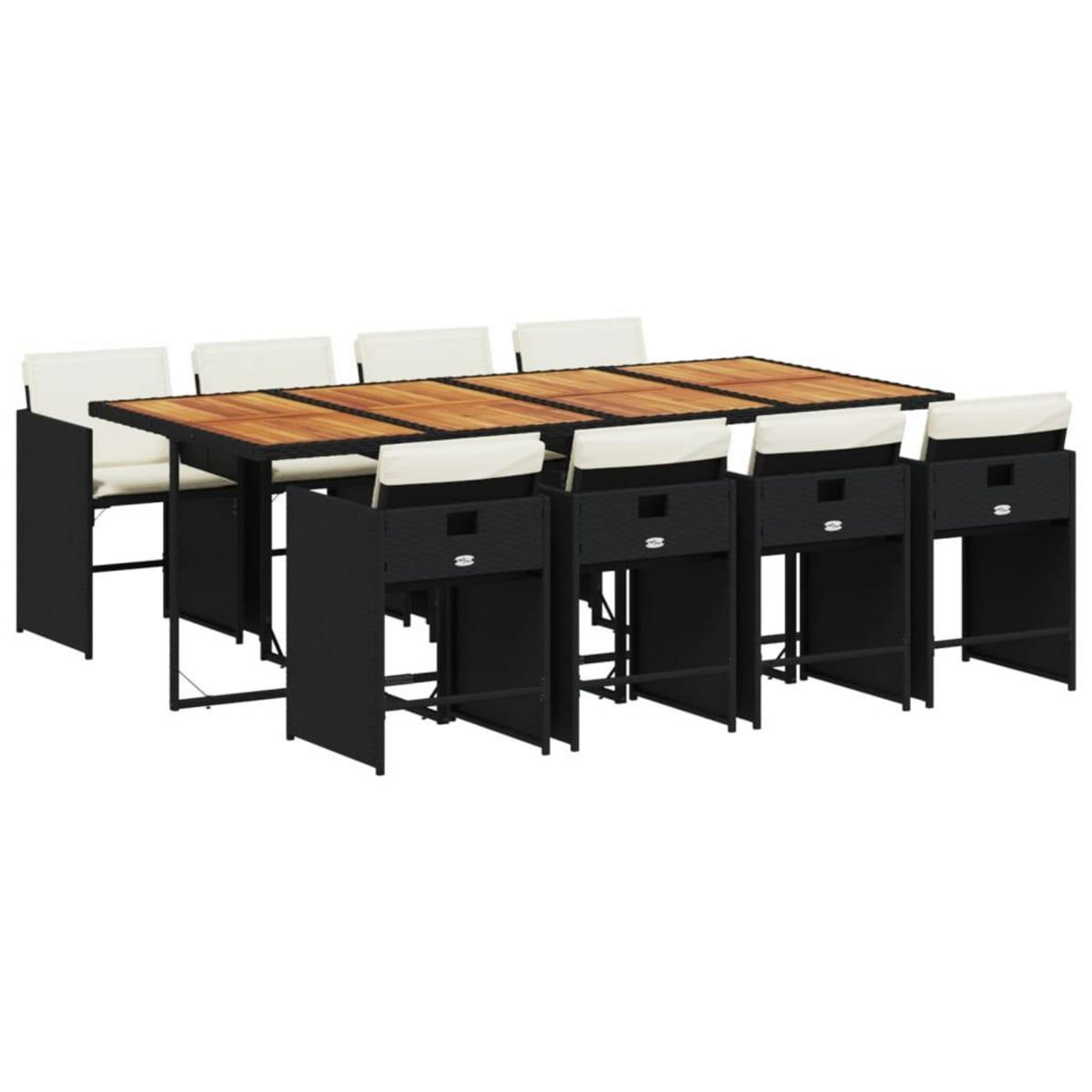 VIDAXL Ensemble a manger de jardin 9pcs coussins noir resine tressee