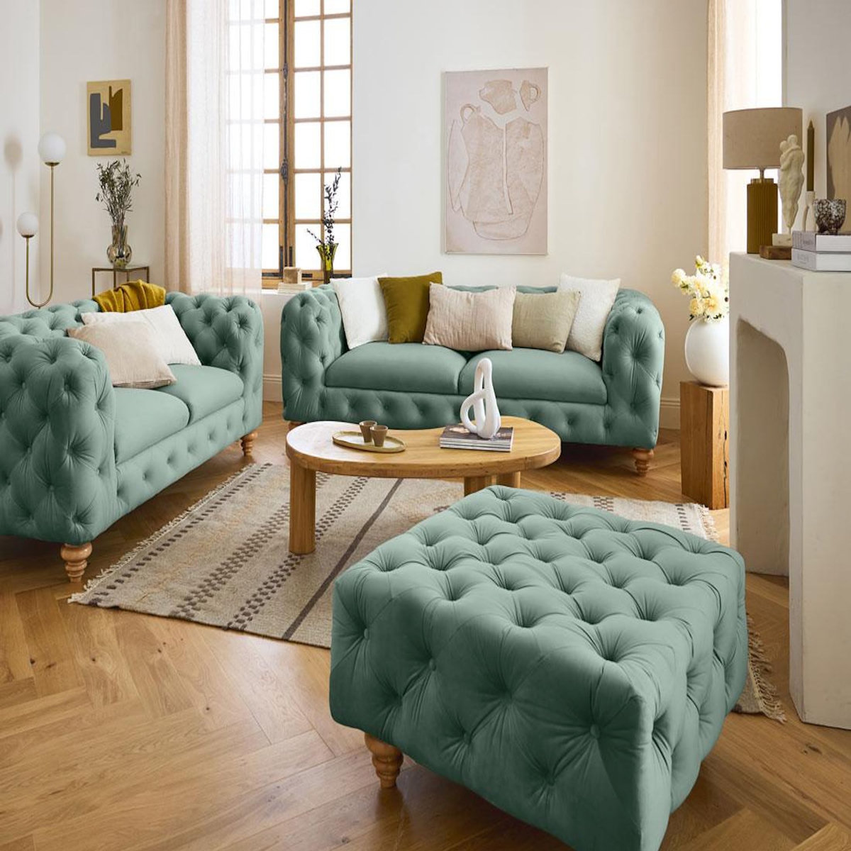 LISA DESIGN Walter - canapé 2 places chesterfield en velours - pieds bois