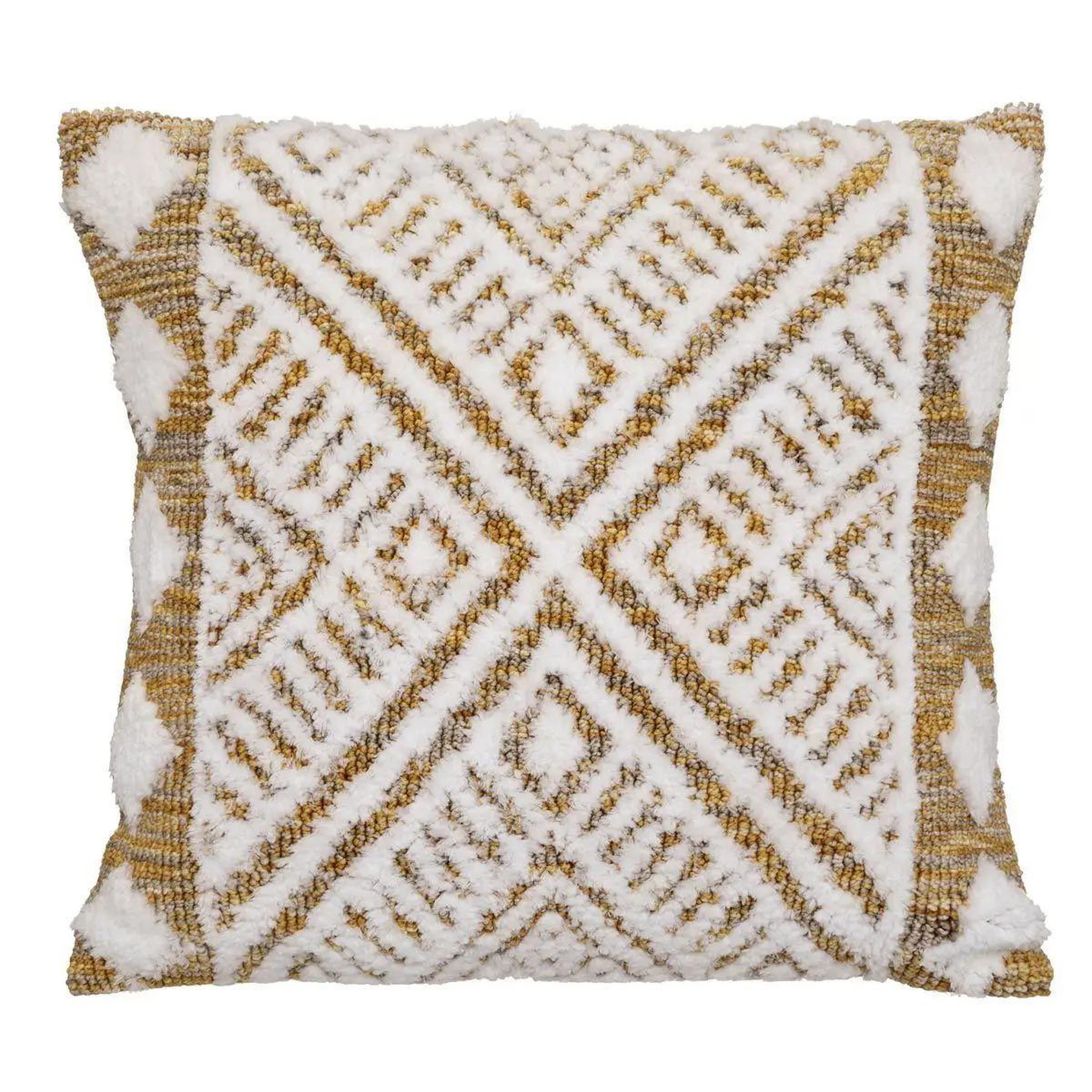 ATMOSPHERA Coussin déco tufté  miska  45x45cm ivoire & ocre