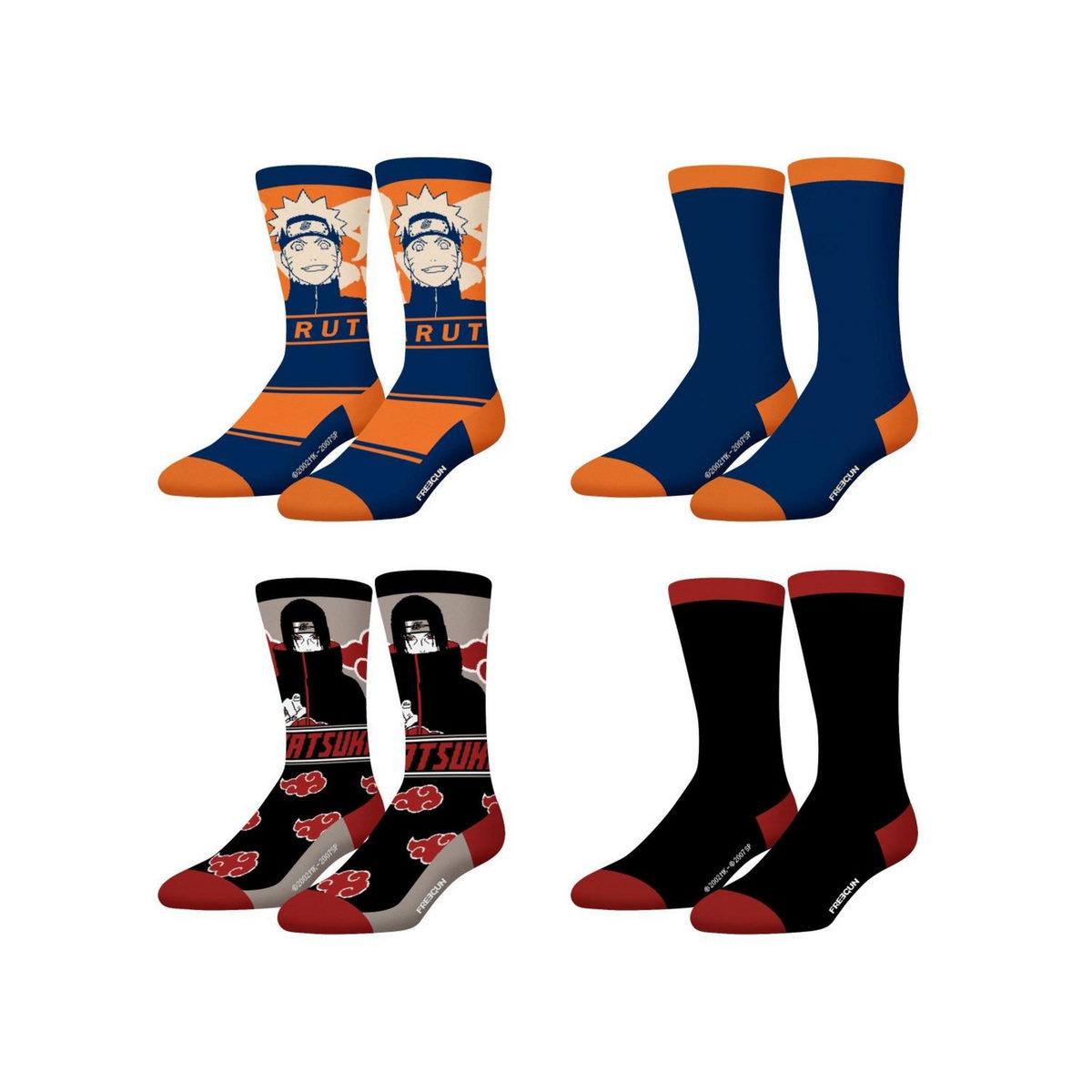 FREEGUN Lot de 4 paires de chaussettes Homme Naruto Shippuden