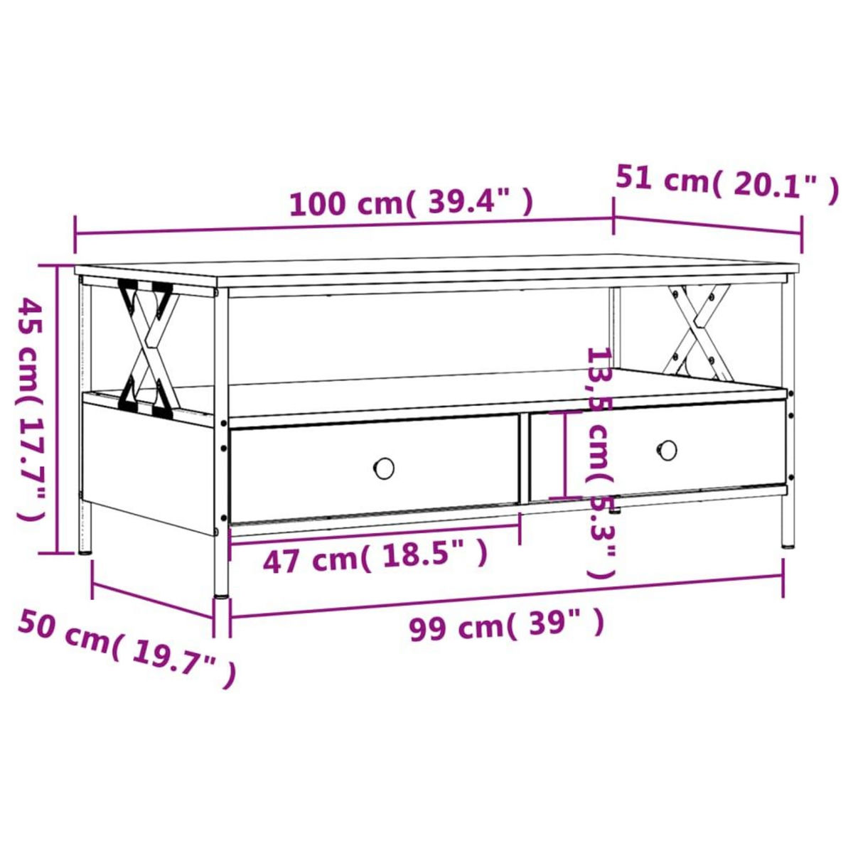 VIDAXL Table basse chene fume 100x51x45 cm bois d'ingenierie