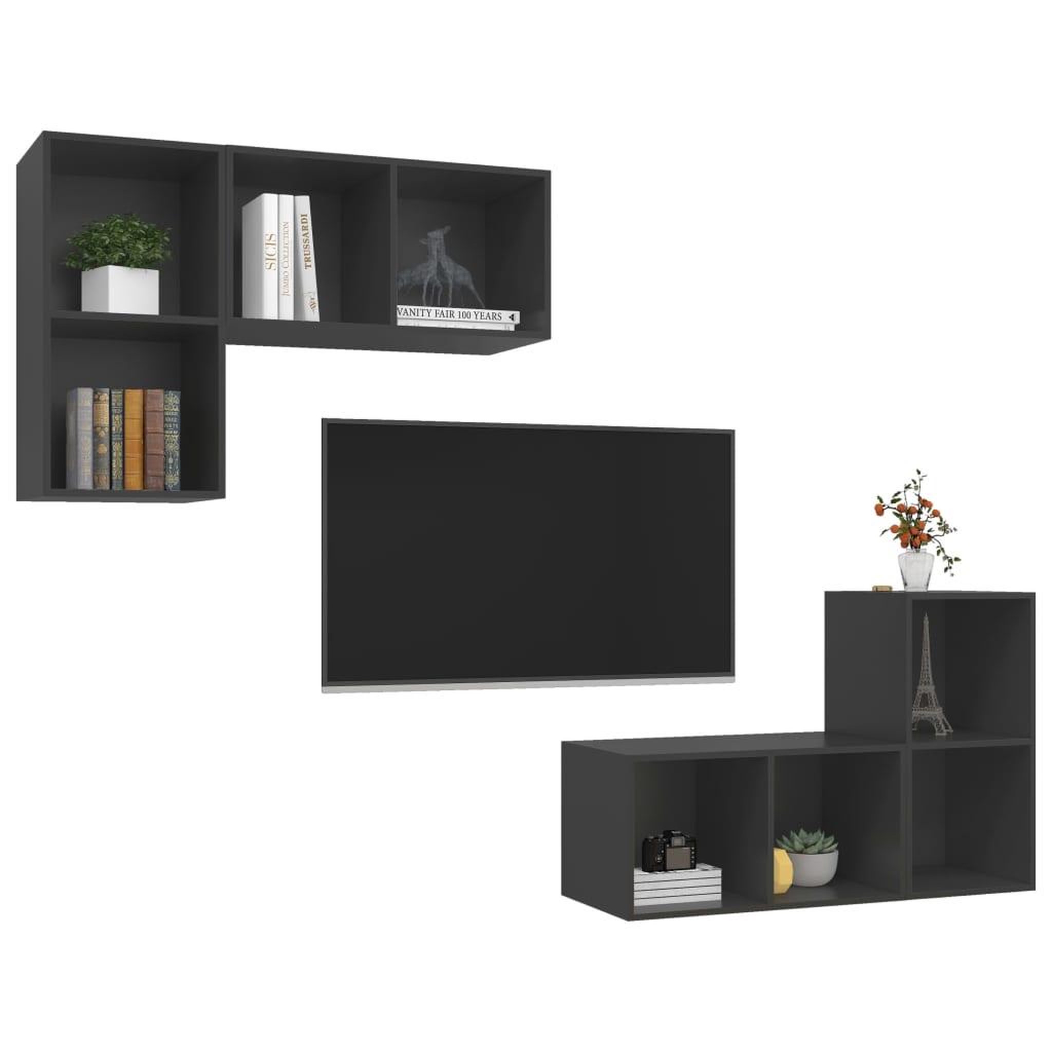 Voir la diapositive 3 : VIDAXL Meubles TV muraux 4 pcs Gris Bois d'ingenierie