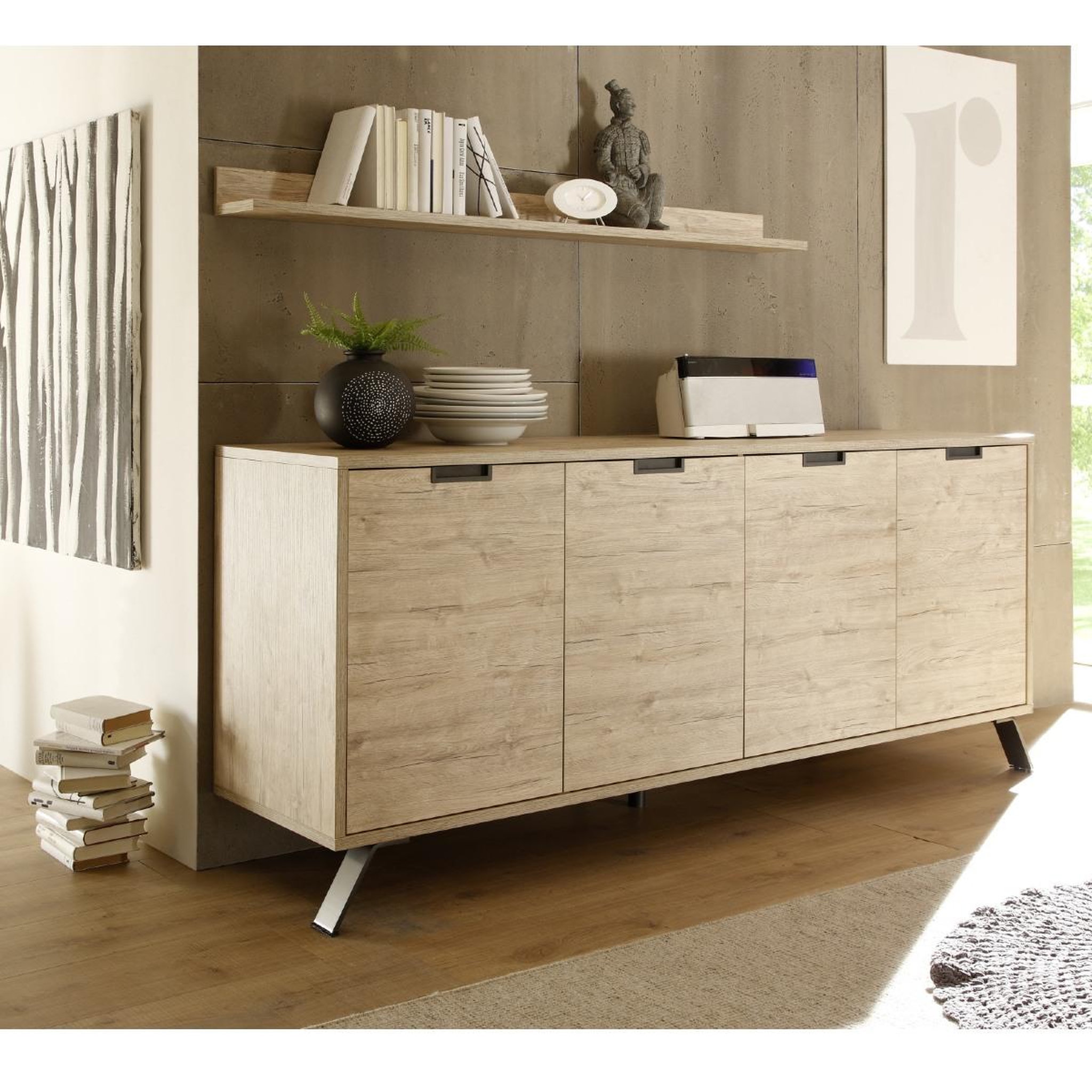 Voir la diapositive 2 : JLC KREATION Buffet moderne en bois 4 portes 210cm DIANA
