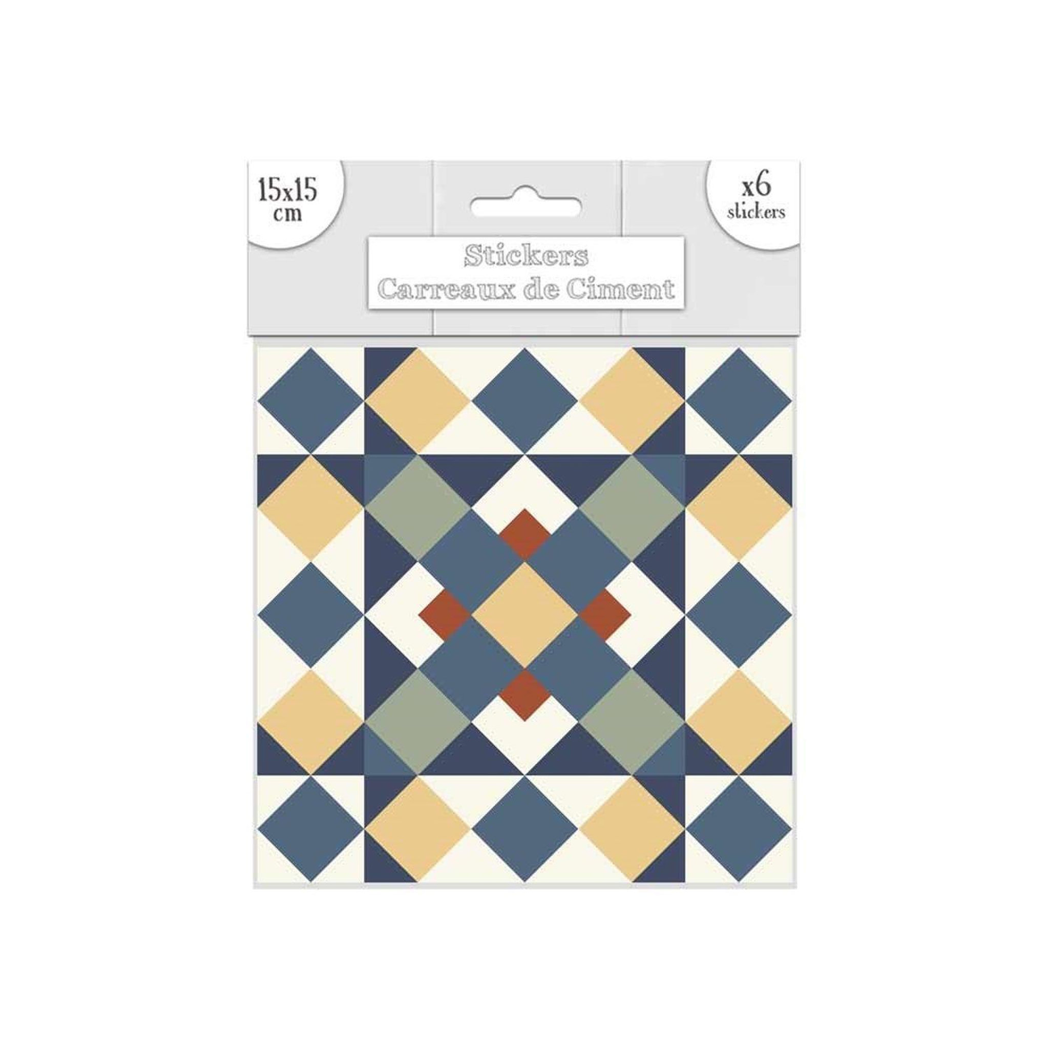 SUD TRADING 6 stickers carreaux de ciment - 15 x 15 cm - jaune et marron