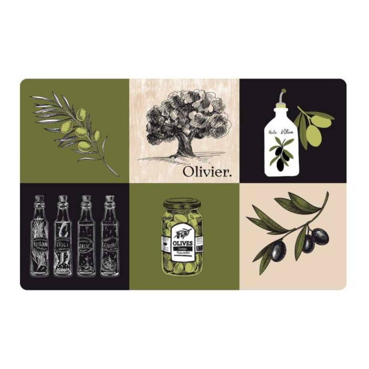 Paris Prix Set de Table  Olive  28x44cm Vert & Noir