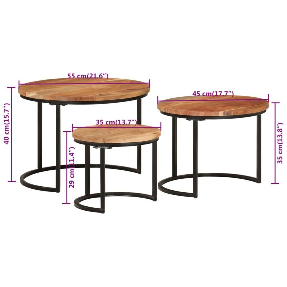 VIDAXL Tables gigognes 3 pcs bois massif d'acacia