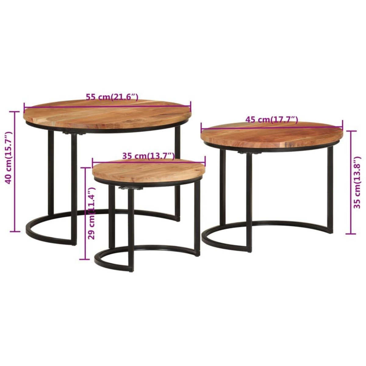 VIDAXL Tables gigognes 3 pcs bois massif d'acacia
