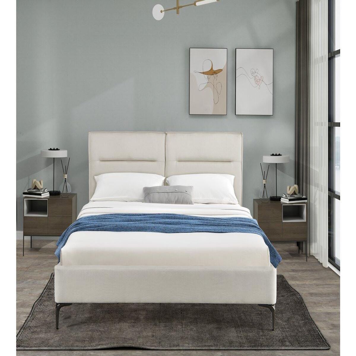 Habitat et Jardin Lit double en tissu design  Moritz  - 160 x 200 cm - Beige