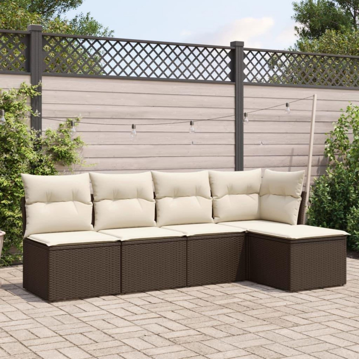 VIDAXL Salon de jardin avec coussins 5 pcs marron resine tressee