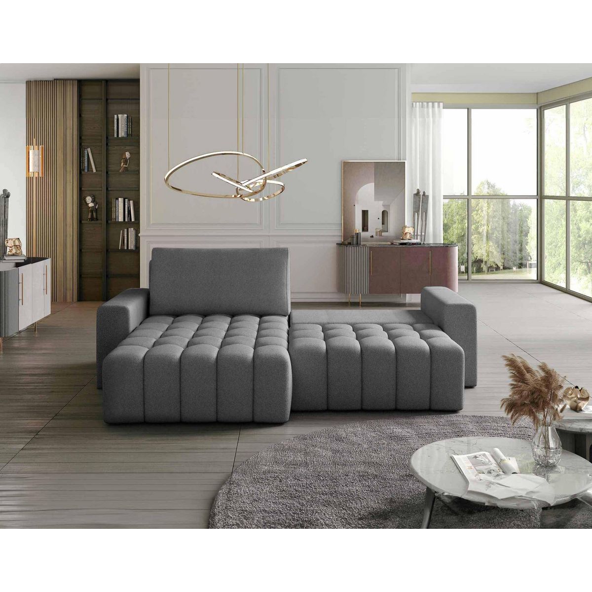 BEST MOBILIER Cordova - canapé d'angle gauche 4 places convertible avec coffre en velours