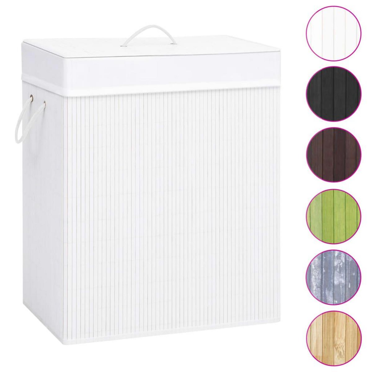 VIDAXL Panier a linge avec une seule section bambou blanc 83 L