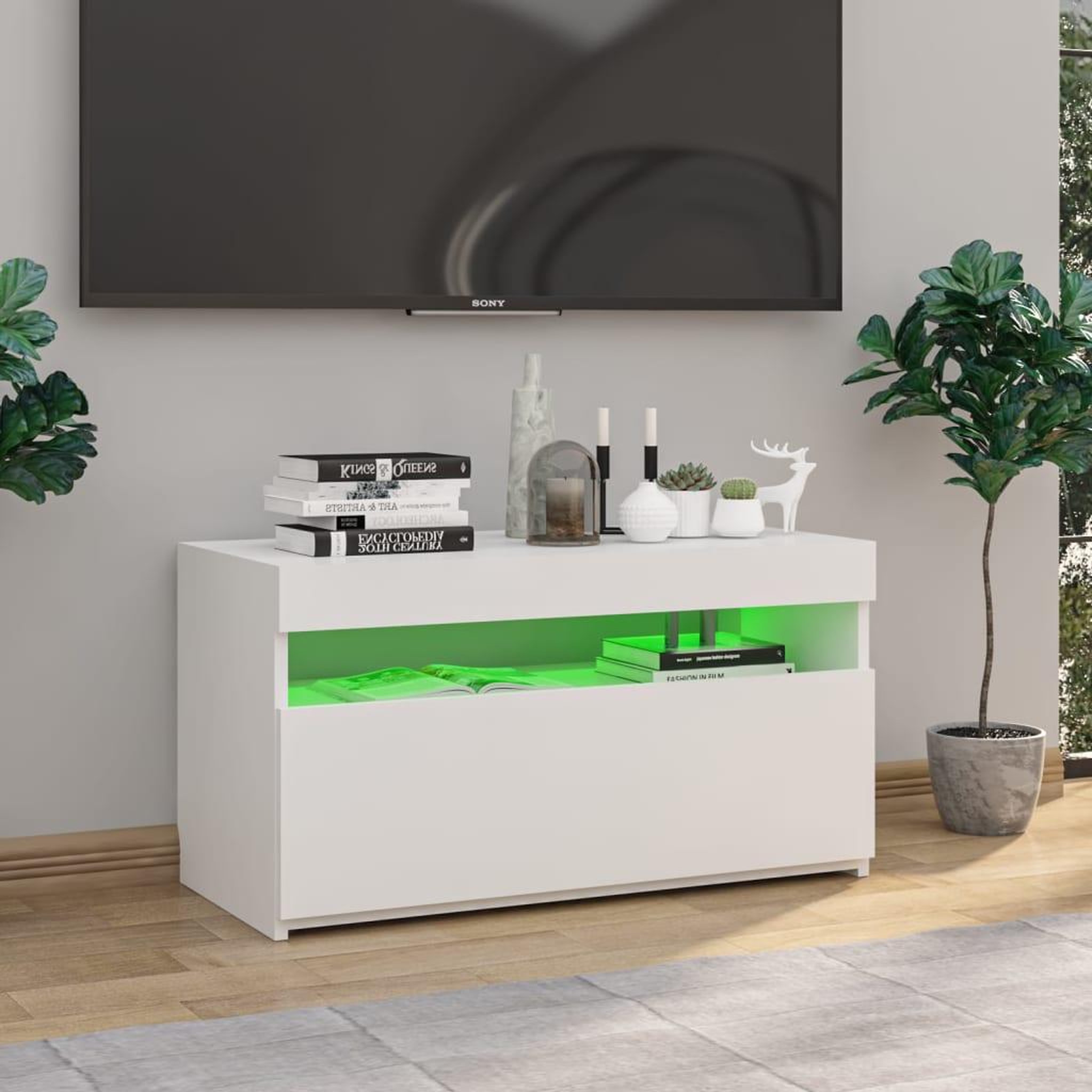 Voir la diapositive 5 : VIDAXL Meuble TV avec lumieres LED Blanc brillant 75x35x40 cm