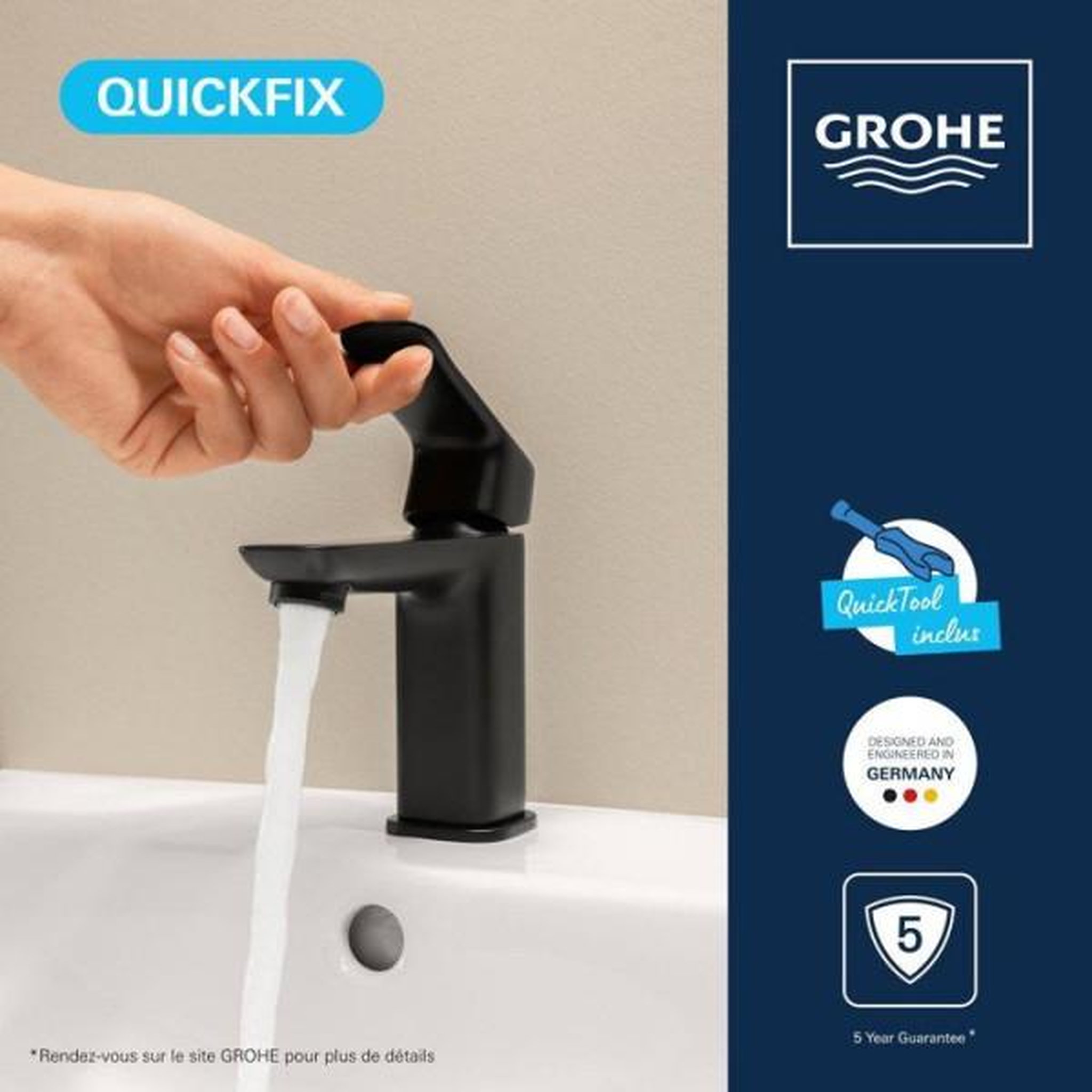 Voir la diapositive 5 : Grohe Mitigeur de lavabo - grohe dice - taille s - clic-clac - noir mat