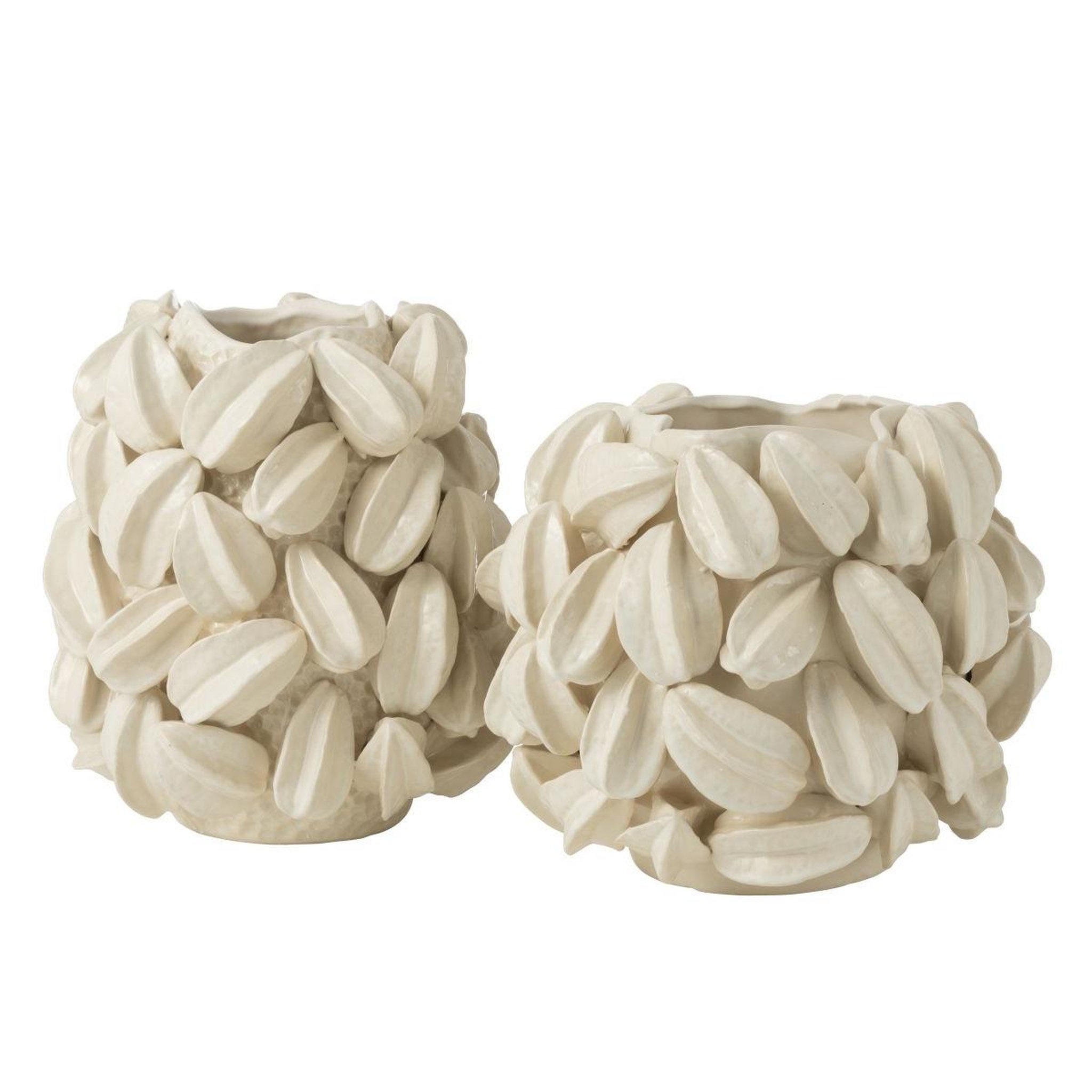 Voir la diapositive 2 : J-LINE Vase déco en argile  fève de cacao  38cm beige