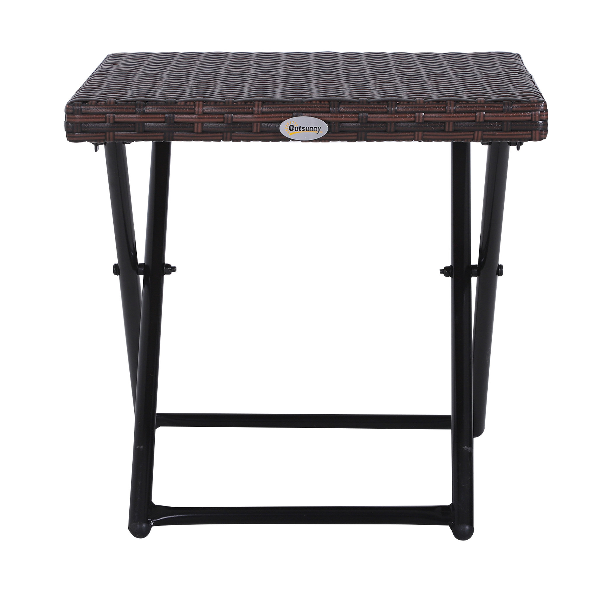 Voir la diapositive 5 : OUTSUNNY Table basse pliable de jardin style cosy chic dim. 40L x 40l x 40H cm métal époxy résine tressée imitation rotin marron