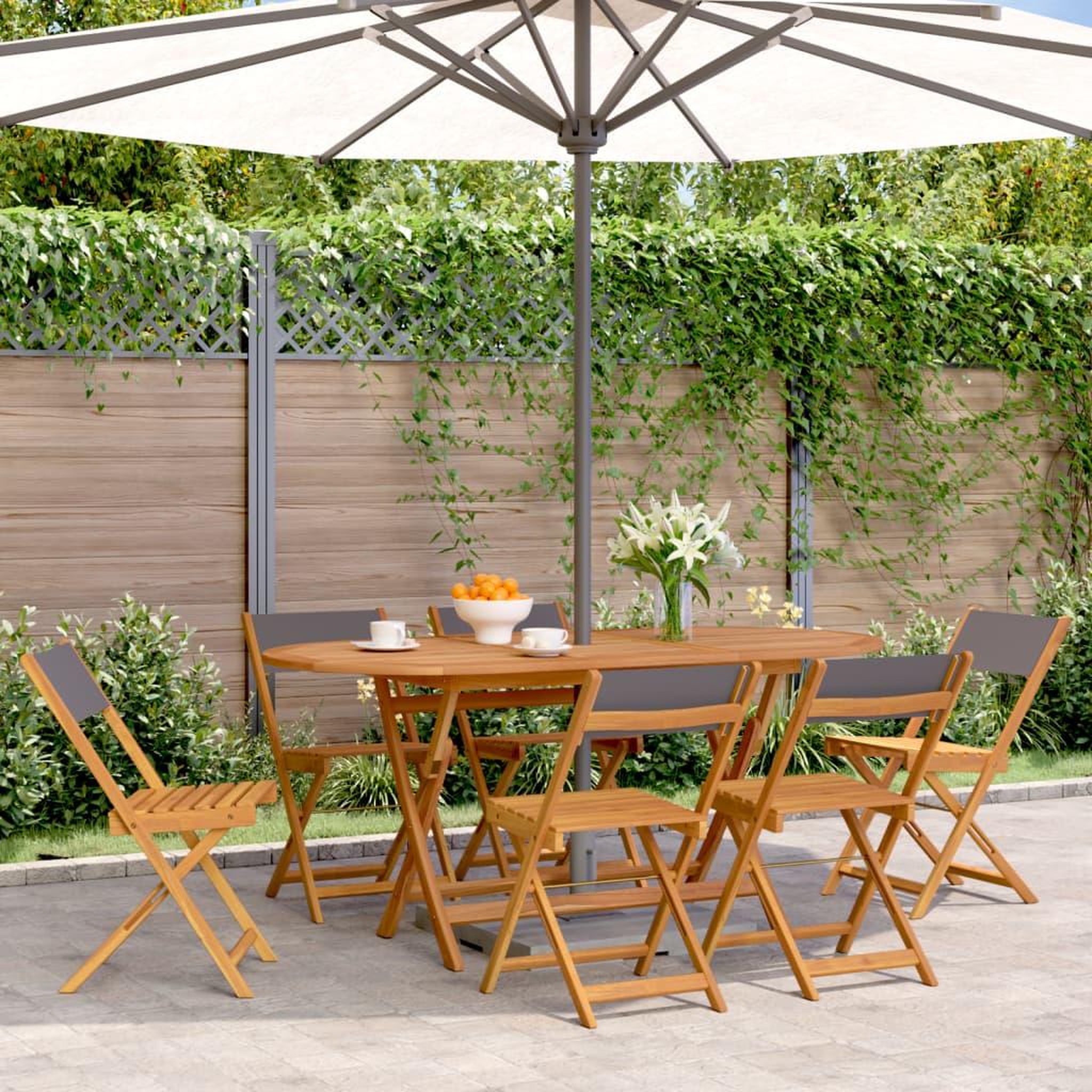 VIDAXL Chaises de jardin pliantes lot de 6 tissu et bois massif