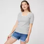 INEXTENSO T-shirt manches courtes col tunisien à rayures femme