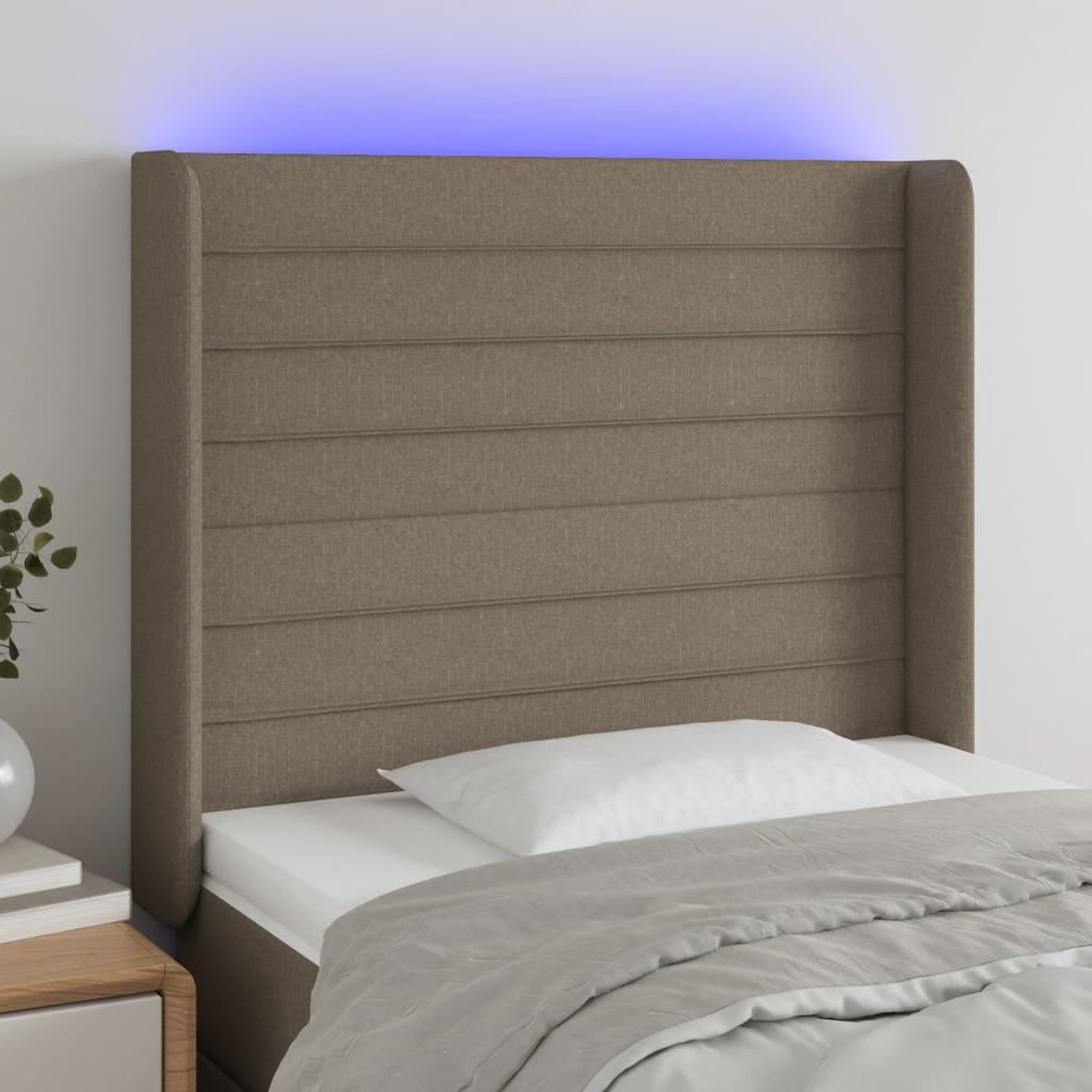 Voir la diapositive 1 : VIDAXL Tete de lit a LED Taupe 103x16x118/128 cm Tissu