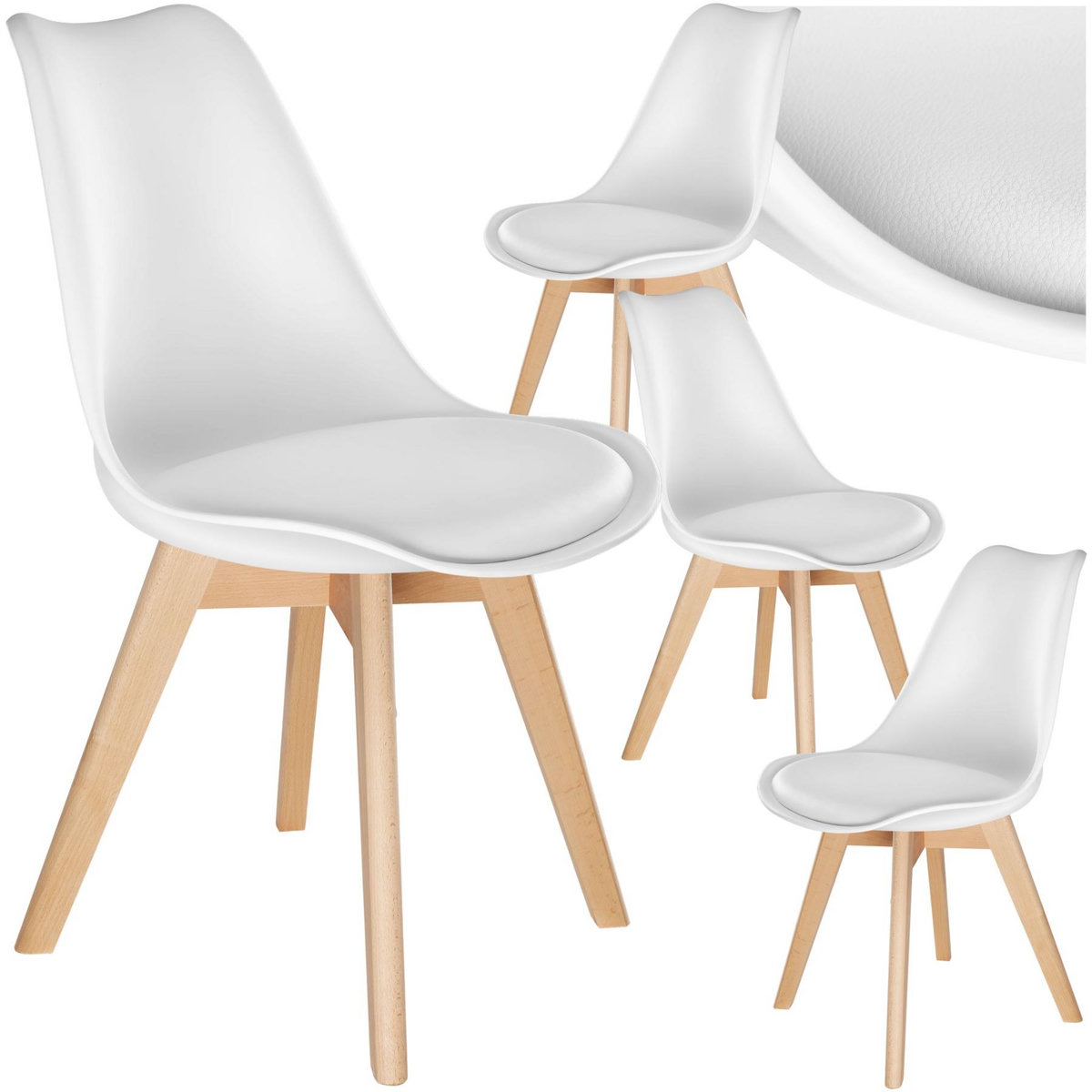 tectake Ensemble de chaises de salle à manger avec siège rembourré blanc/blanc Lot de 4
