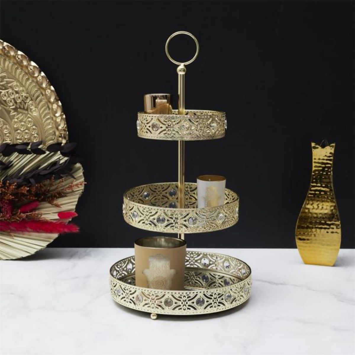 Paris Prix Plateau de Présentation Déco  3 Étages  43cm Or